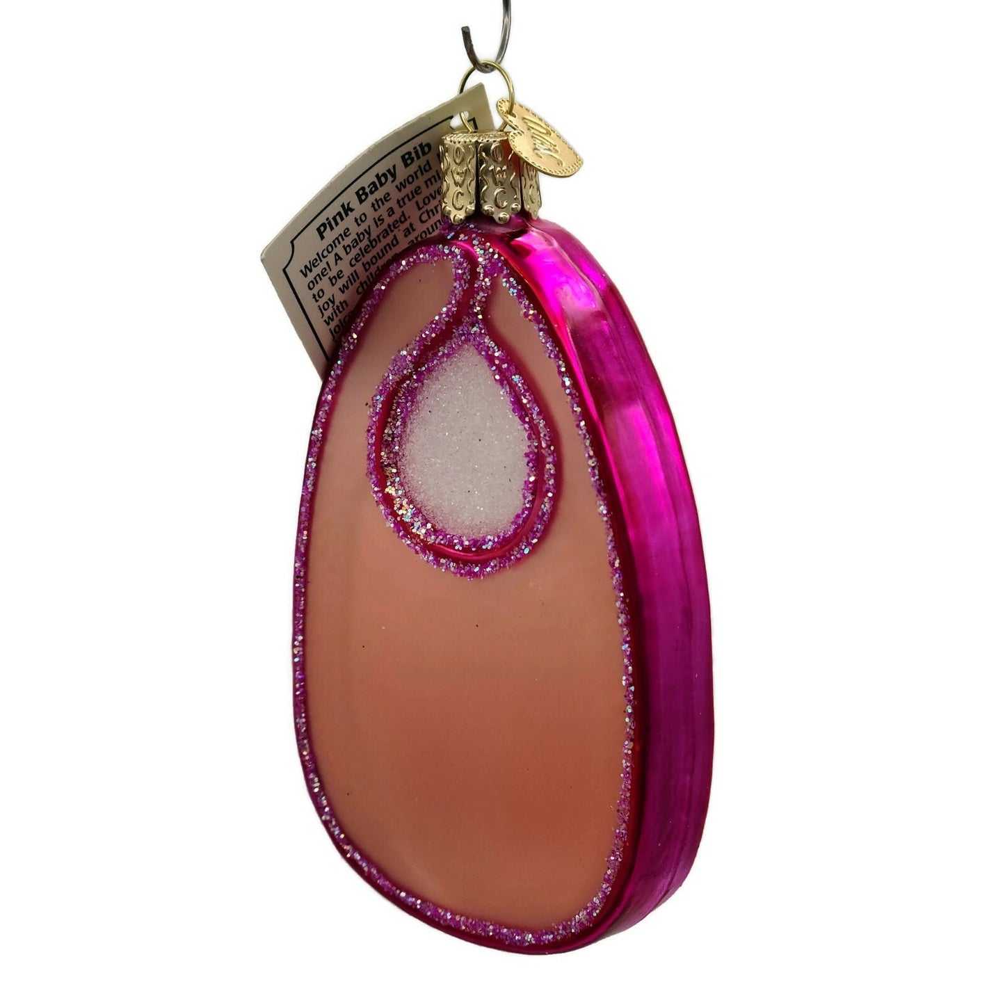 Pink Baby Bib Girl Babys First Christmas Holiday Dinner Old World Christmas OWC