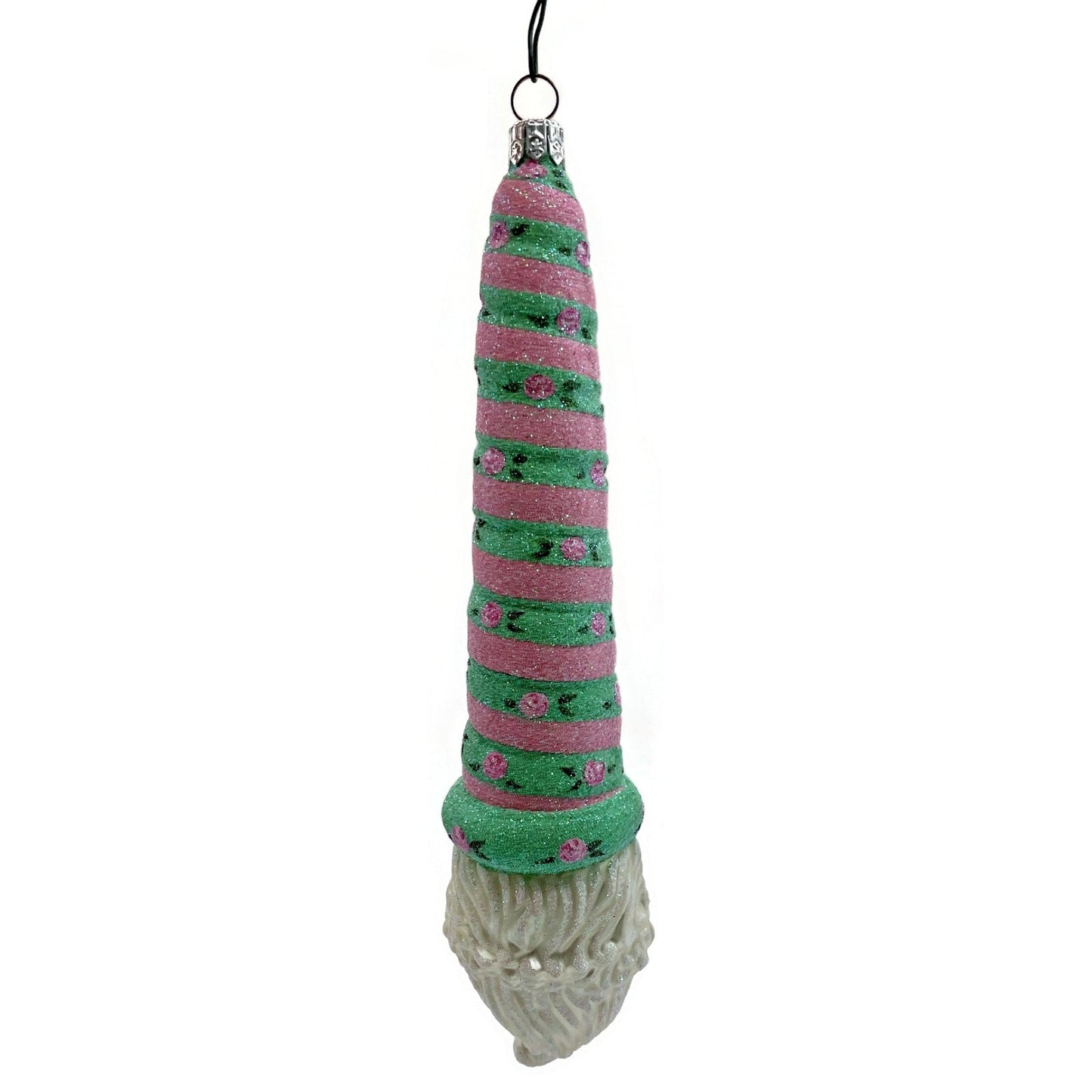 Patricia Breen Ornament Sucre Santa Pink Green Roses Spring Christmas Tree Decor