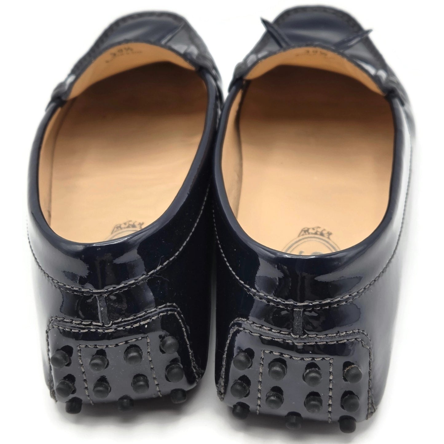 Tod’s Heaven Double T-Bit Loafers Navy Patent Leather Driving Shoes Rare 39.5