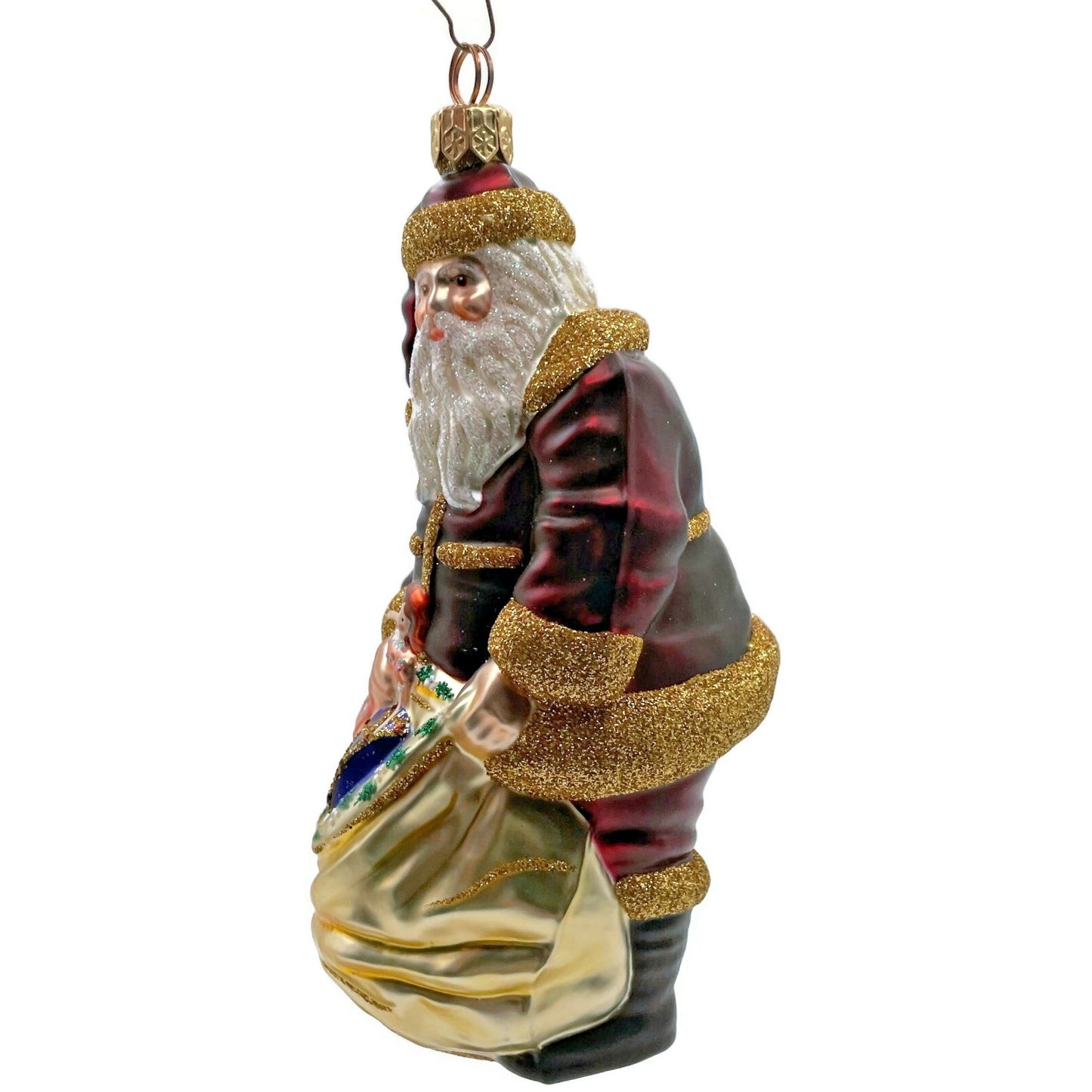 Patricia Breen Santa Claus Bordeaux Gold Holly Presents Christmas Tree Ornament