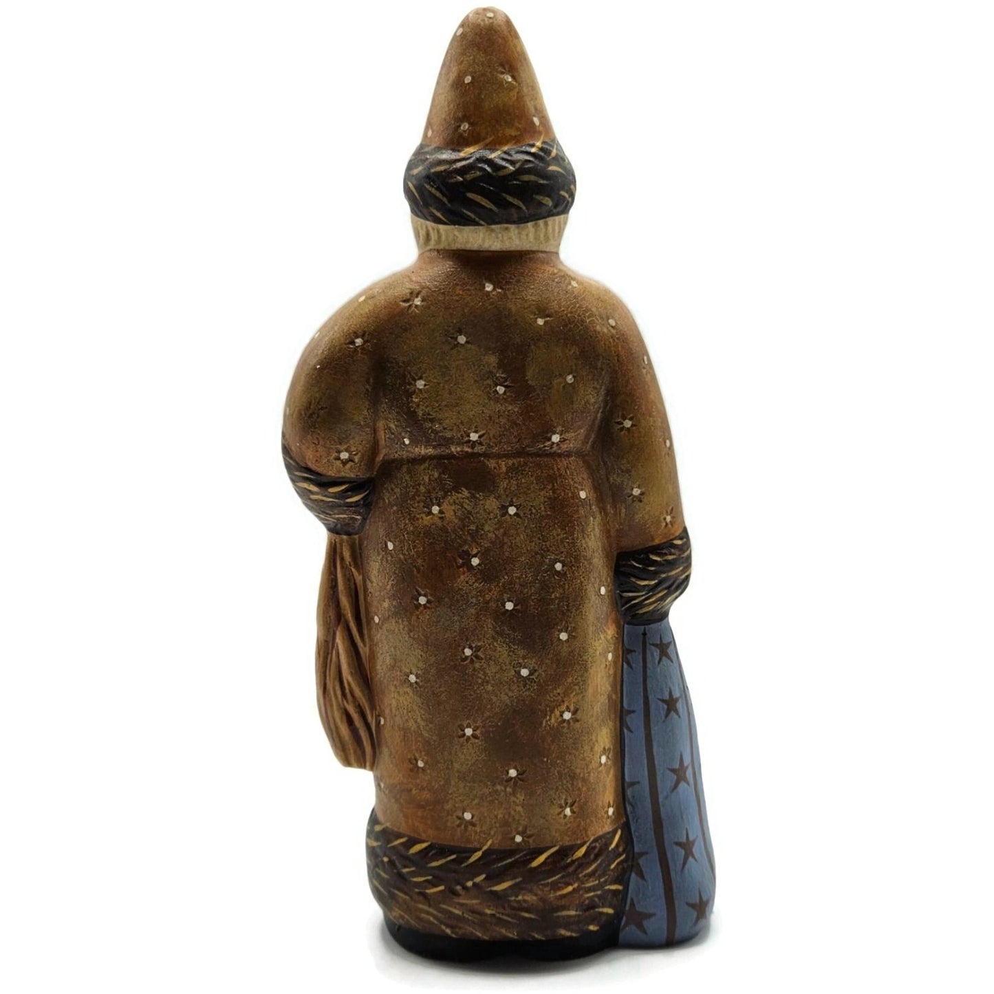 Vaillancourt Brown Father Christmas with Blue Sack Folk Art Chalkware Figurine