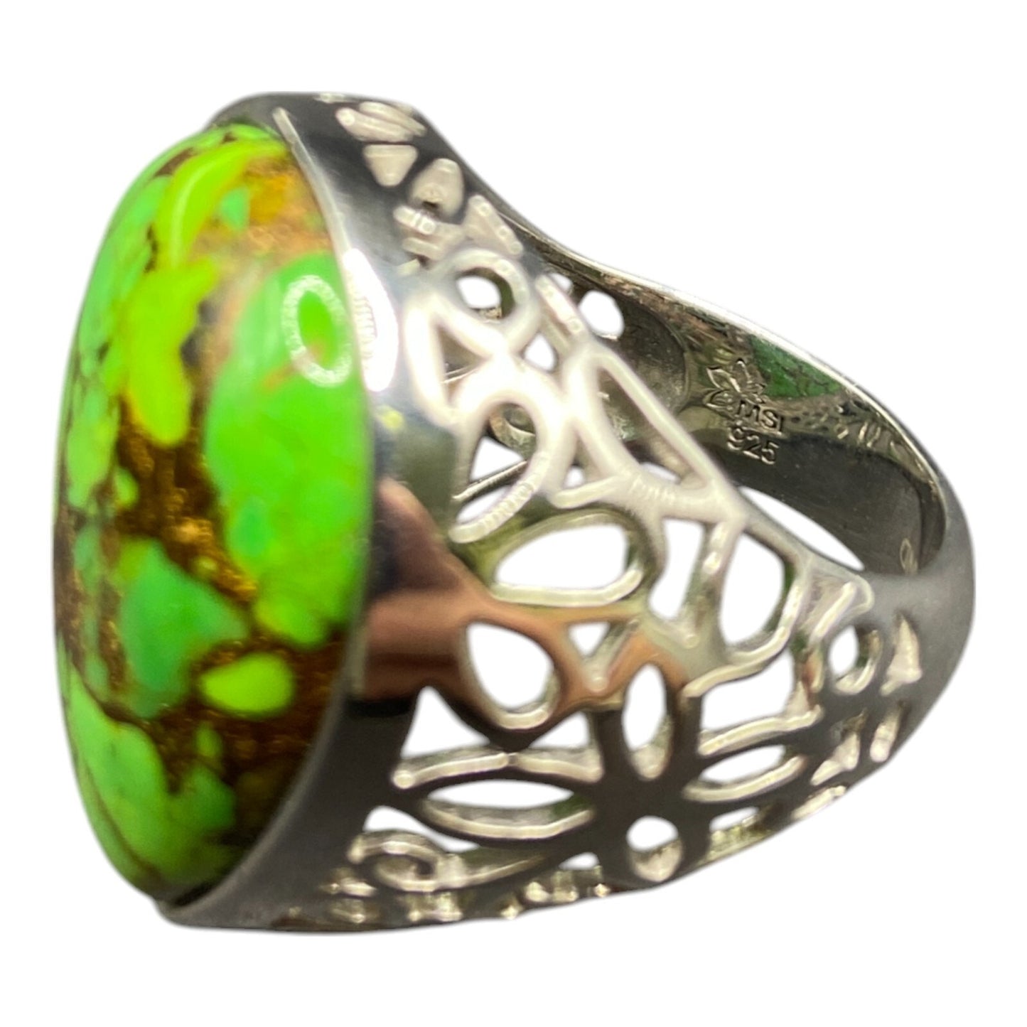 MSI 925 Sterling Silver Ring Teardrop Shape Lime Green Turquoise Thailand Size 8