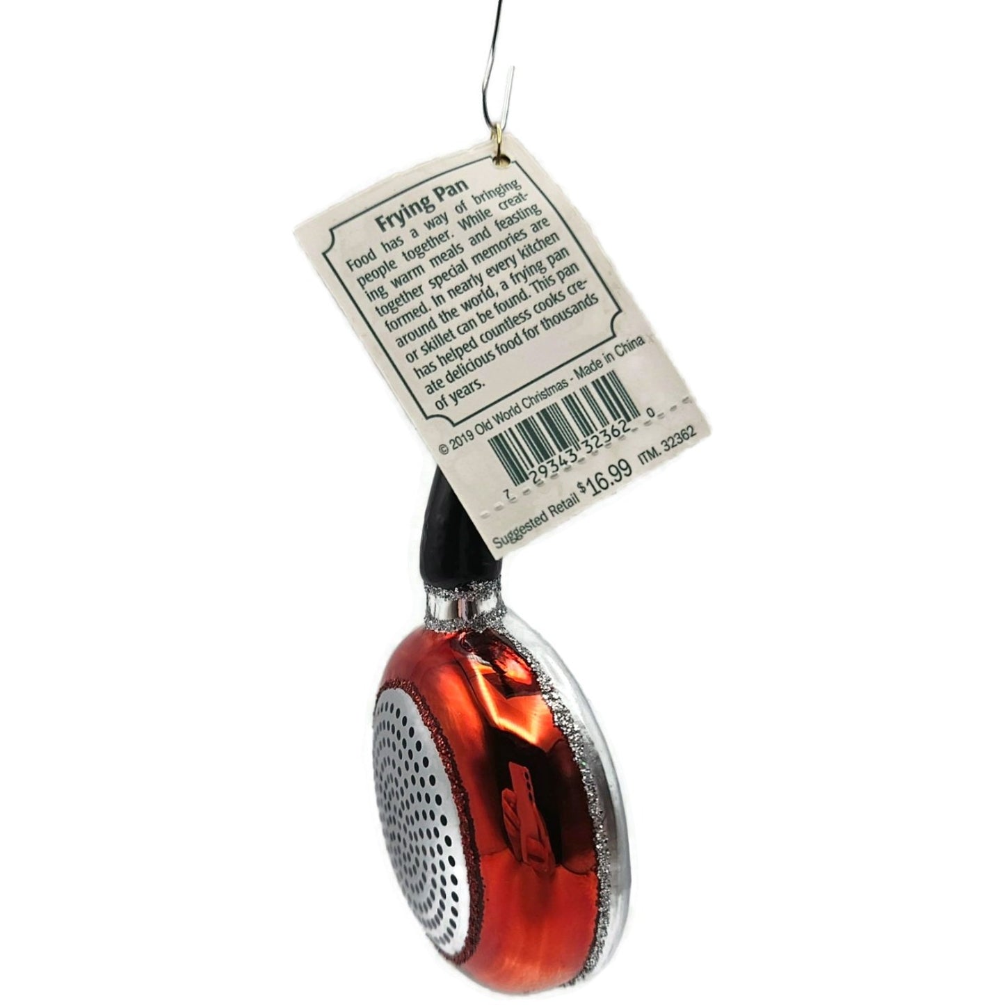Frying Pan Cookware Ornament Red Blown Glass Old World Christmas Holiday OWC