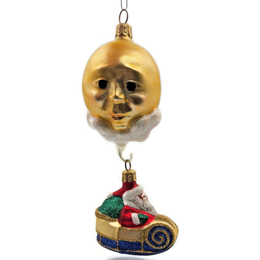 Patricia Breen Night Flight Santa Gold Sleigh Gold Moon Christmas Ornament