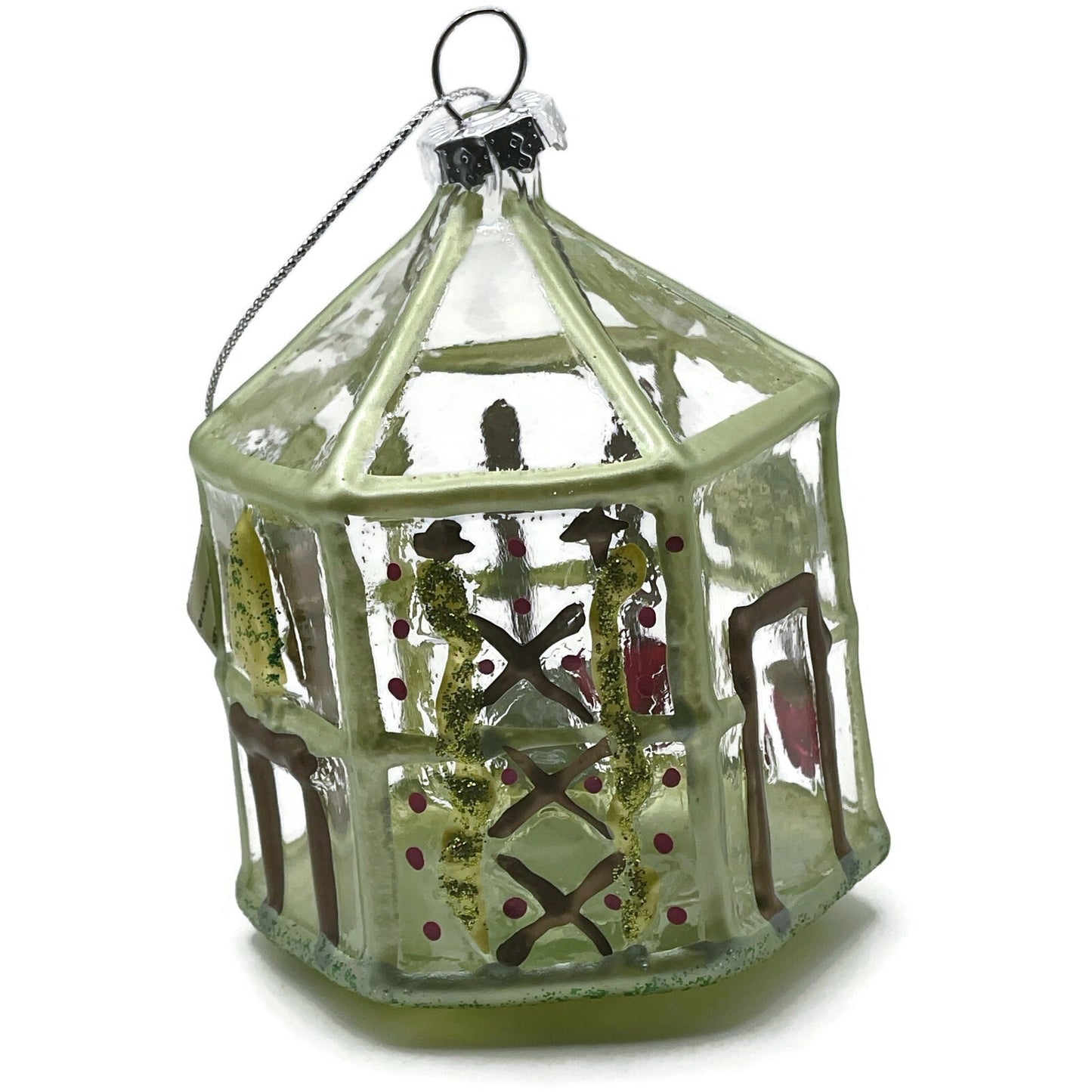 Garden Flowers Greenhouse Ornament Blown Glass Glittered Christmas Tree Decor