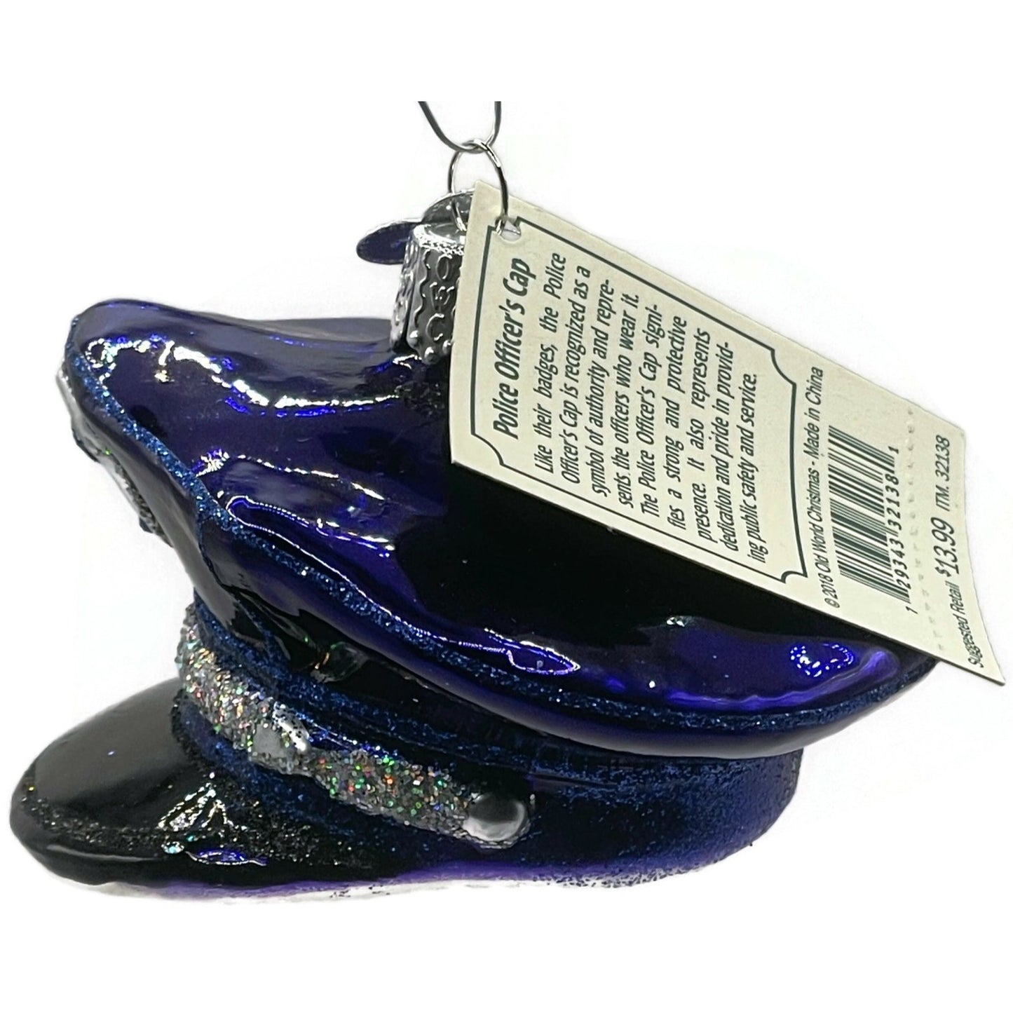 OWC Police Officers Cap Uniform Ornament Blue Old World Christmas Holiday Tree