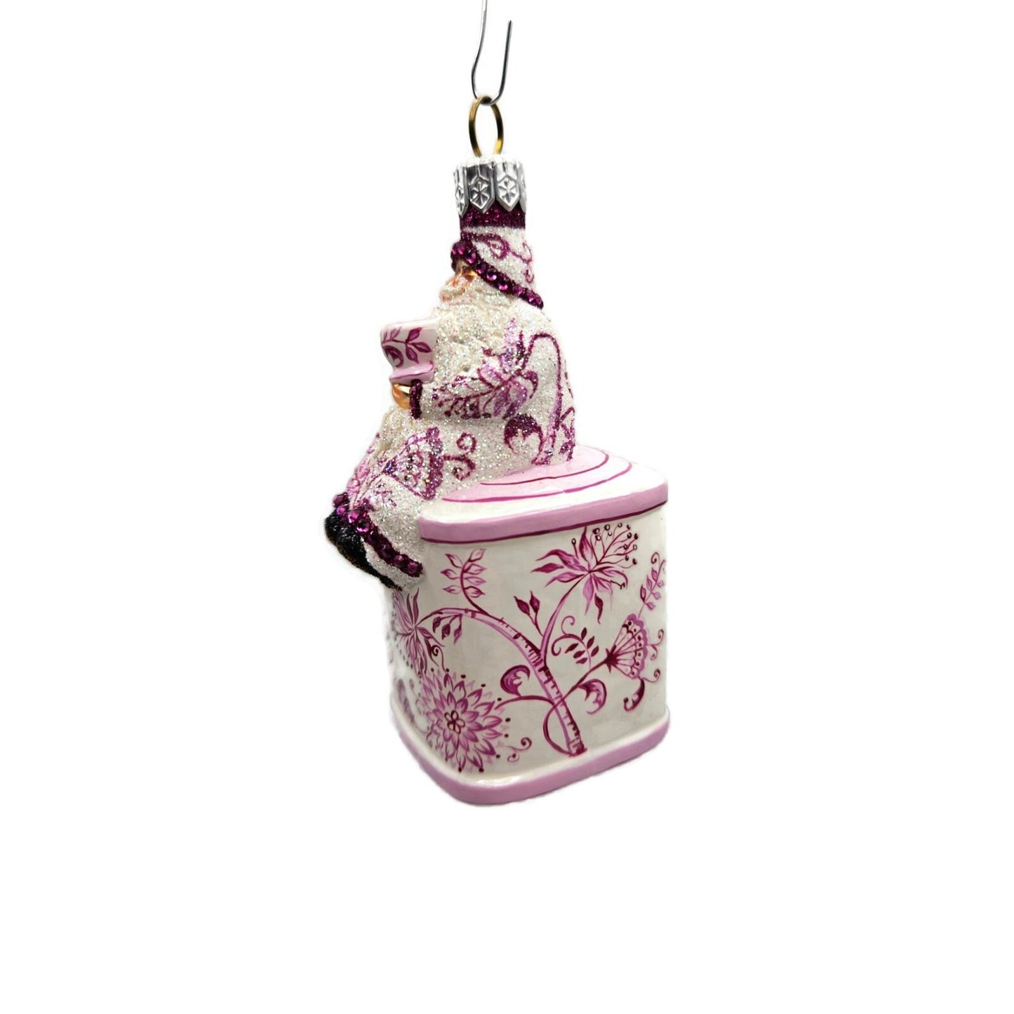 Patricia Breen Tea Time Santa Chinoiserie Pink Spring Christmas Holiday Ornament