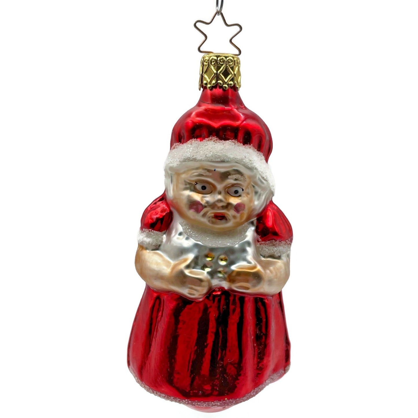 Mrs Claus Red Dress Star Top Inge Glass Ornament German Christmas Tree Decor