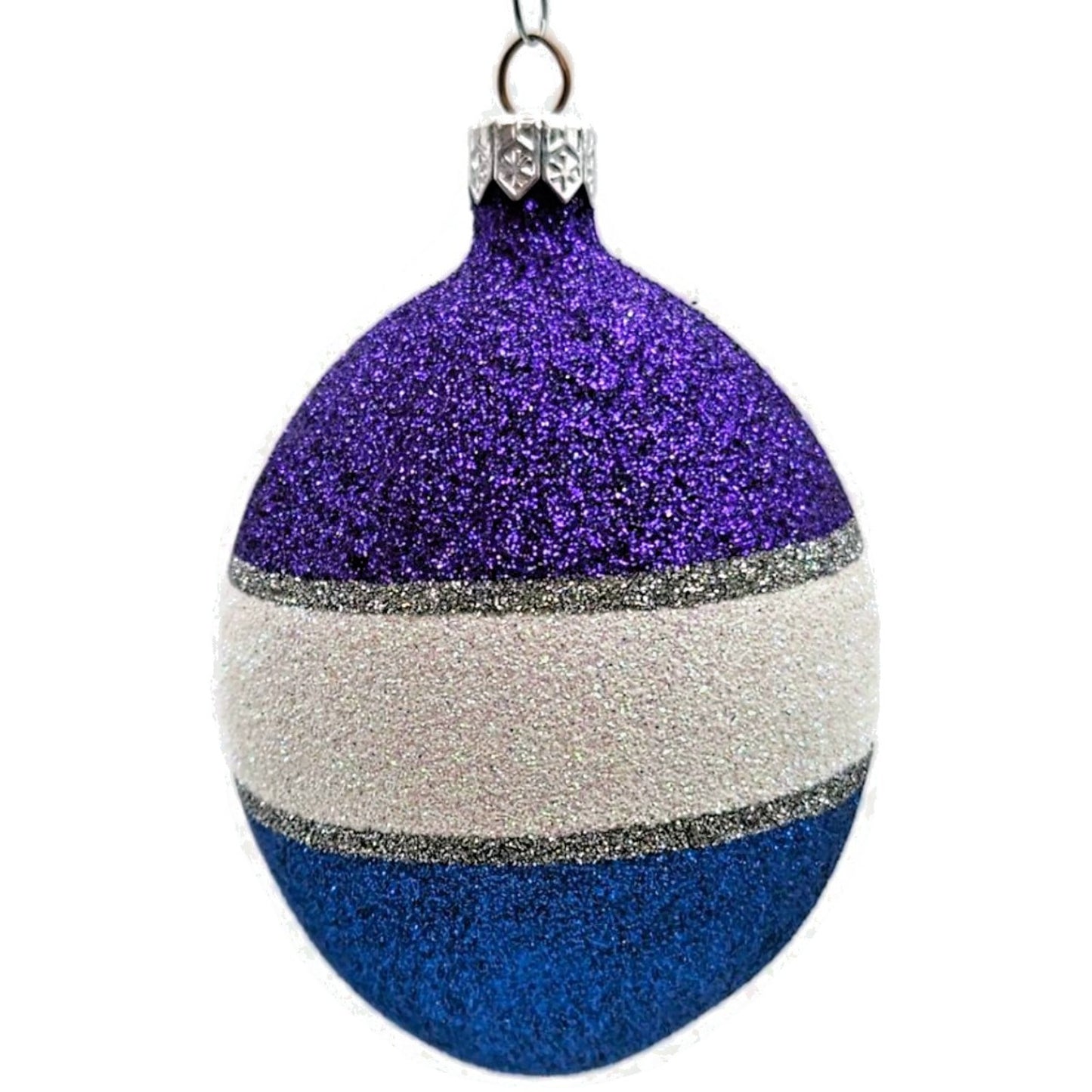 Patricia Breen Egg Purple Blue White Striped Glittered Easter Christmas Ornament
