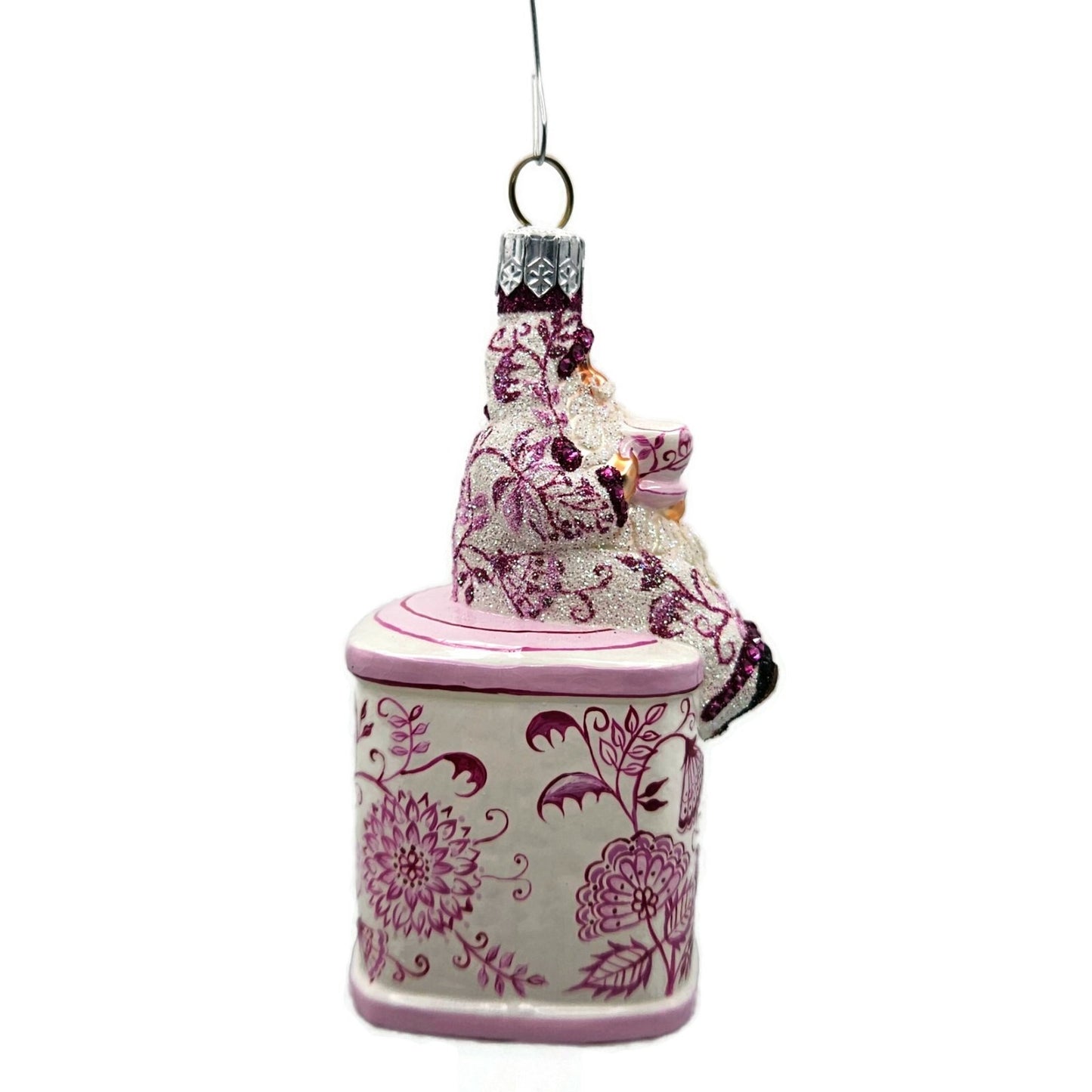 Patricia Breen Tea Time Santa Chinoiserie Pink Spring Christmas Holiday Ornament