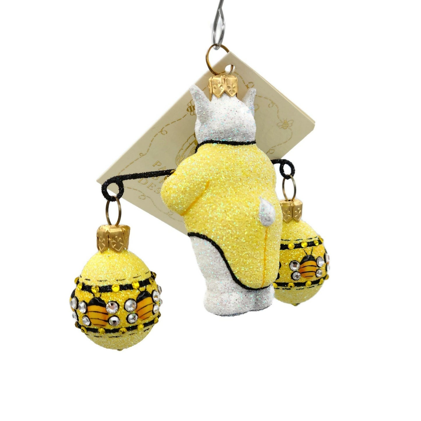 Patricia Breen Bunny Balance Bees Yellow Spring Glittered Holiday Ornament