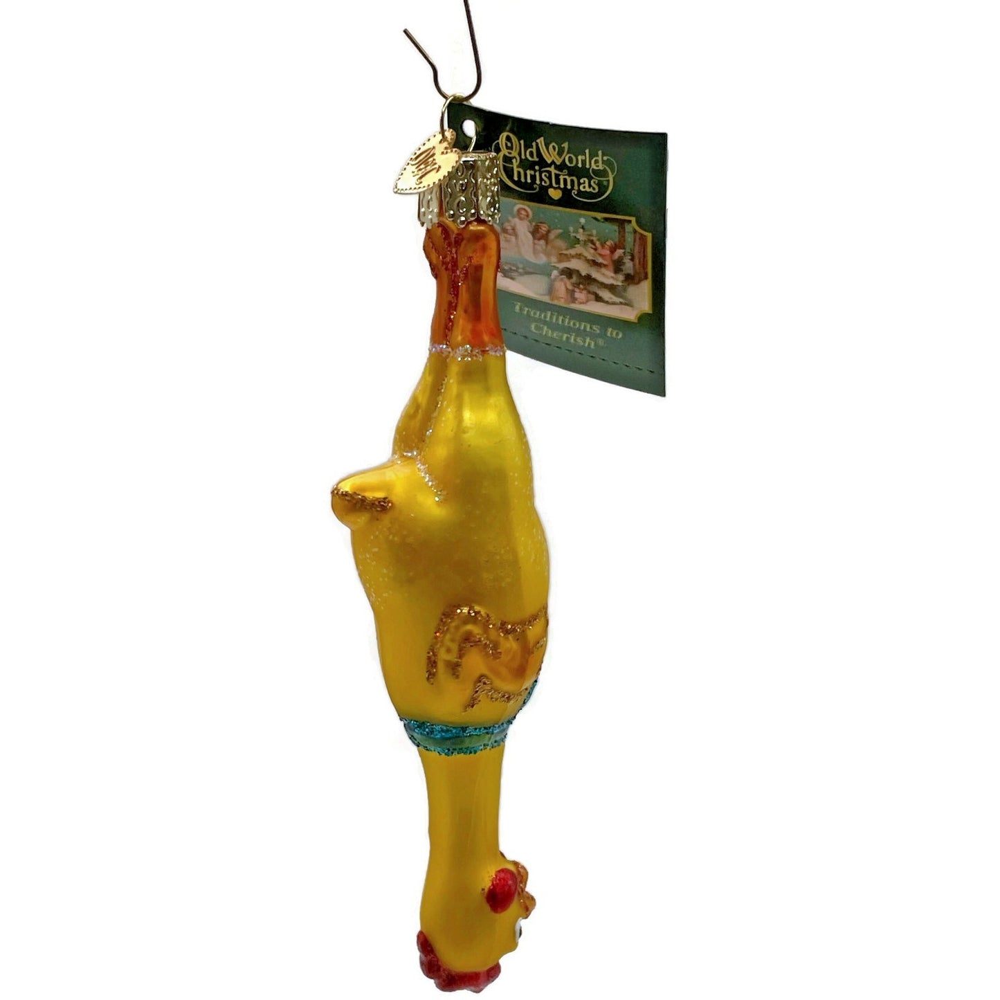 Rubber Chicken OWC Yellow Comedy Glittered Old World Christmas Tree Ornament