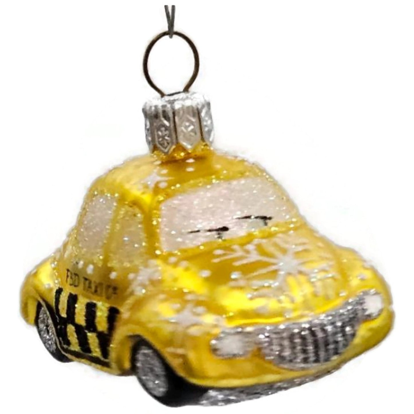Patricia Breen Miniature Taxi Yellow Snowflakes Signed Christmas Tee Ornament