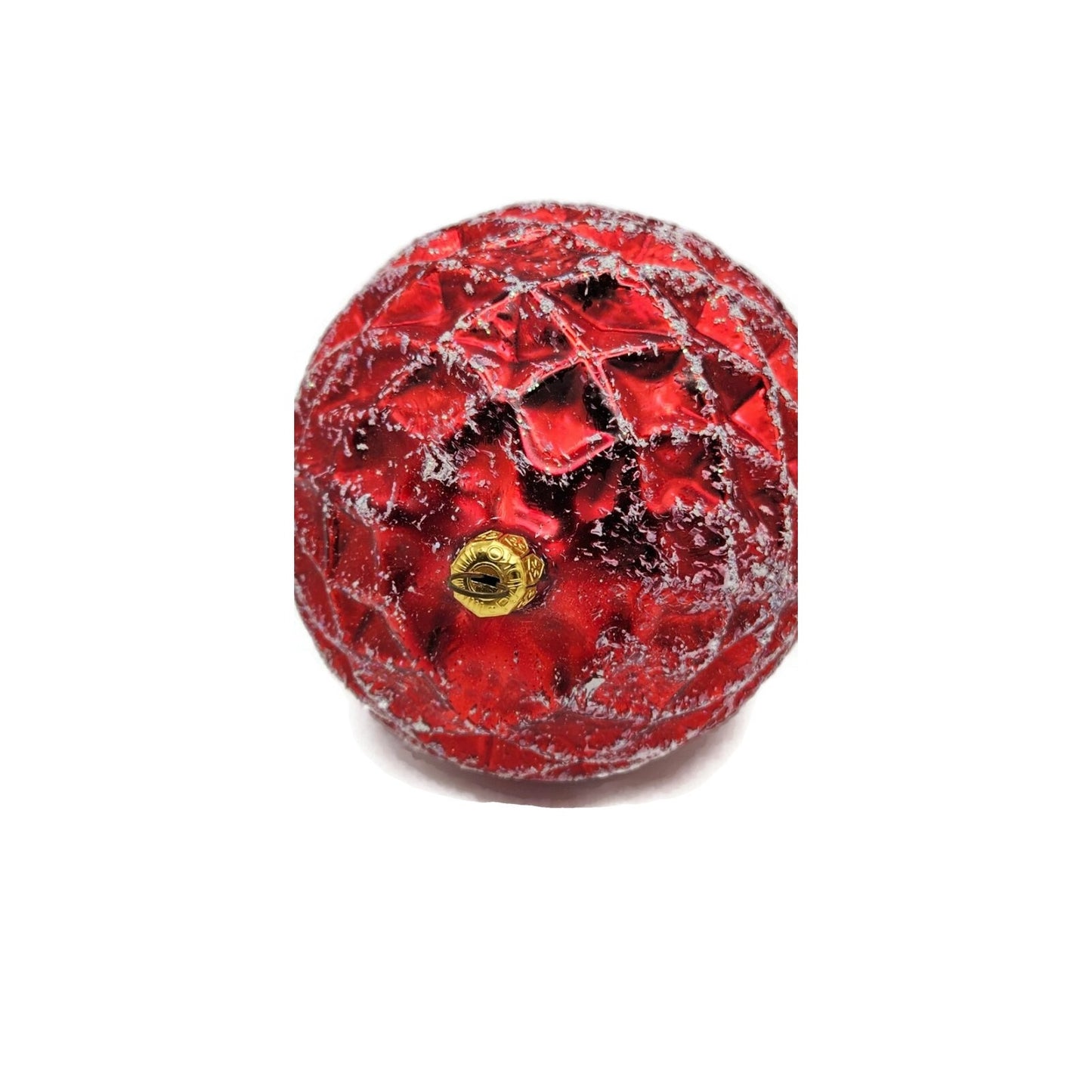 Christopher Radko Waffle Ball Red Glittered Christmas Holiday Ornament 96-133-0