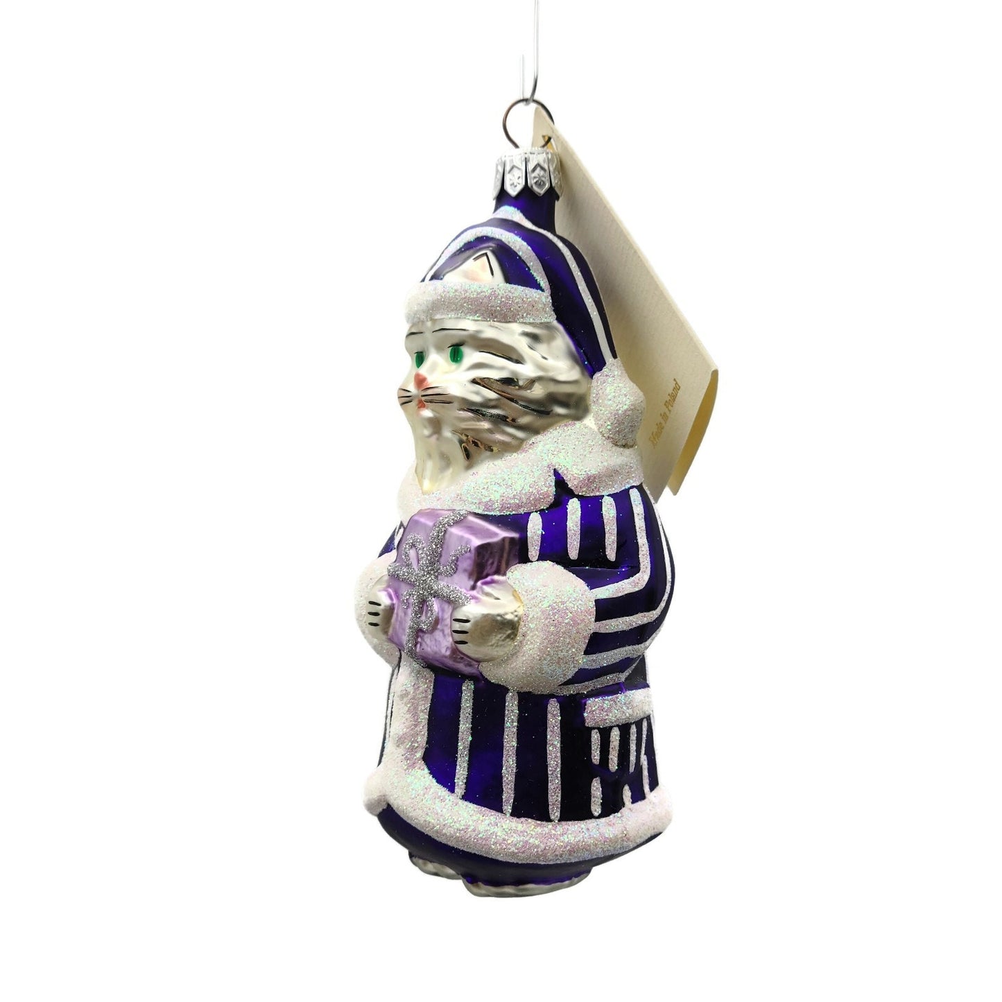 Patricia Breen Kitty Claus Purple Stripes White Christmas Holiday Tree Ornament