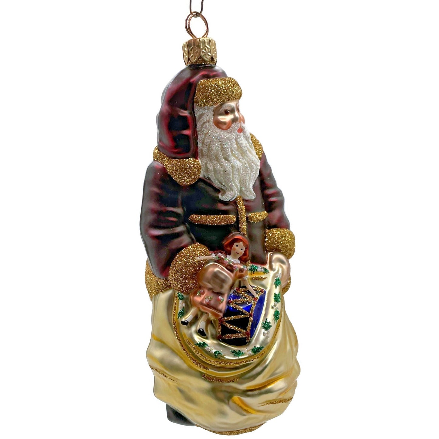 Patricia Breen Santa Claus Bordeaux Gold Holly Presents Christmas Tree Ornament
