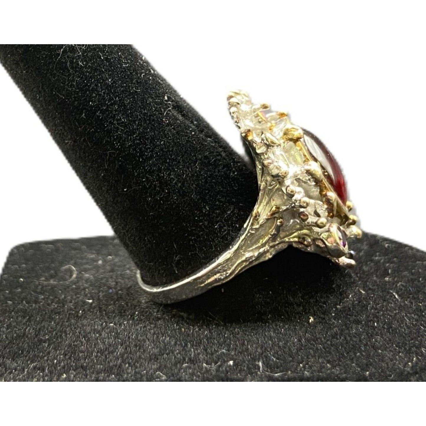 Red Ruby Stone Cocktail Ring Gold Layered 925 Sterling Silver With Pouch Sz 7.5