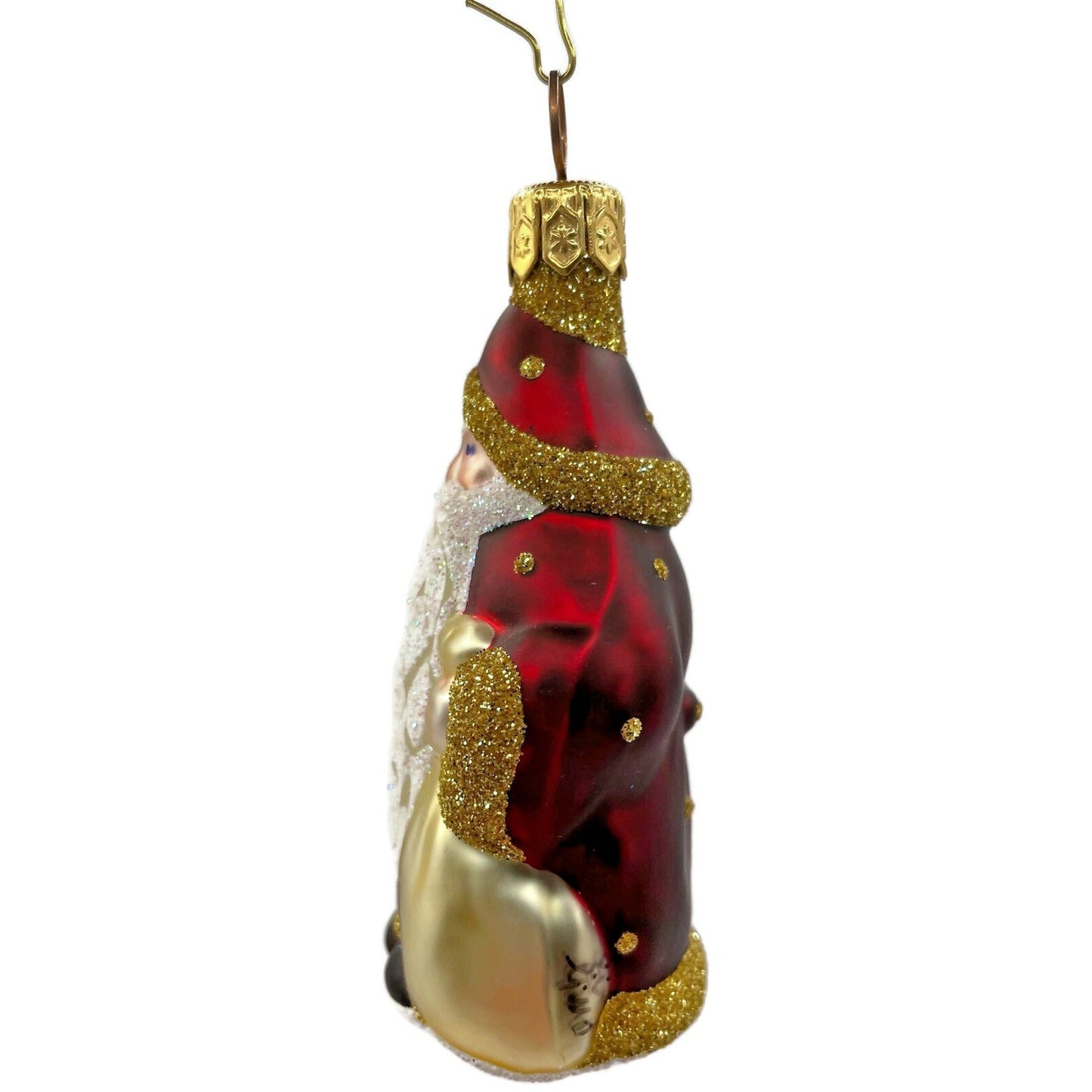 Patricia Breen Miniature Woodland Santa Bordeaux Gold Dots Christmas Ornament