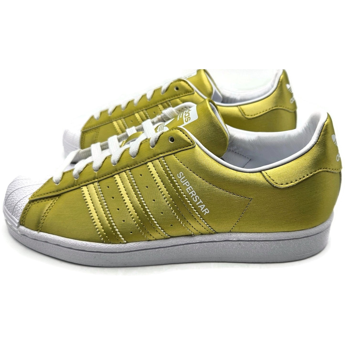 Adidas Superstar White Gold Metallic Leather Shoes Ladies Sz 9 Shell Toe FY1154
