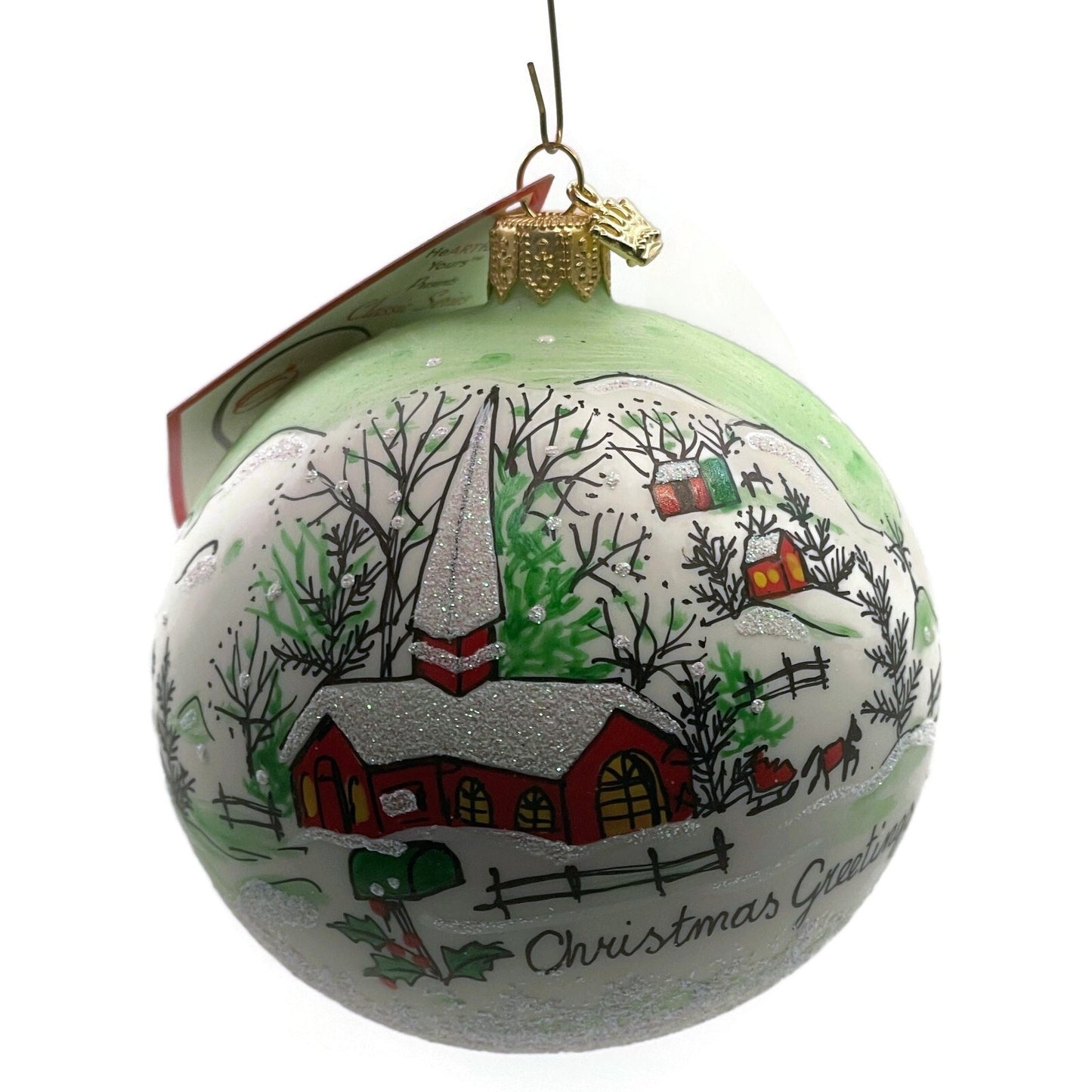 Heartfully Yours Orb Winter Valley Scenery Village Snow Christmas Tree Ornament