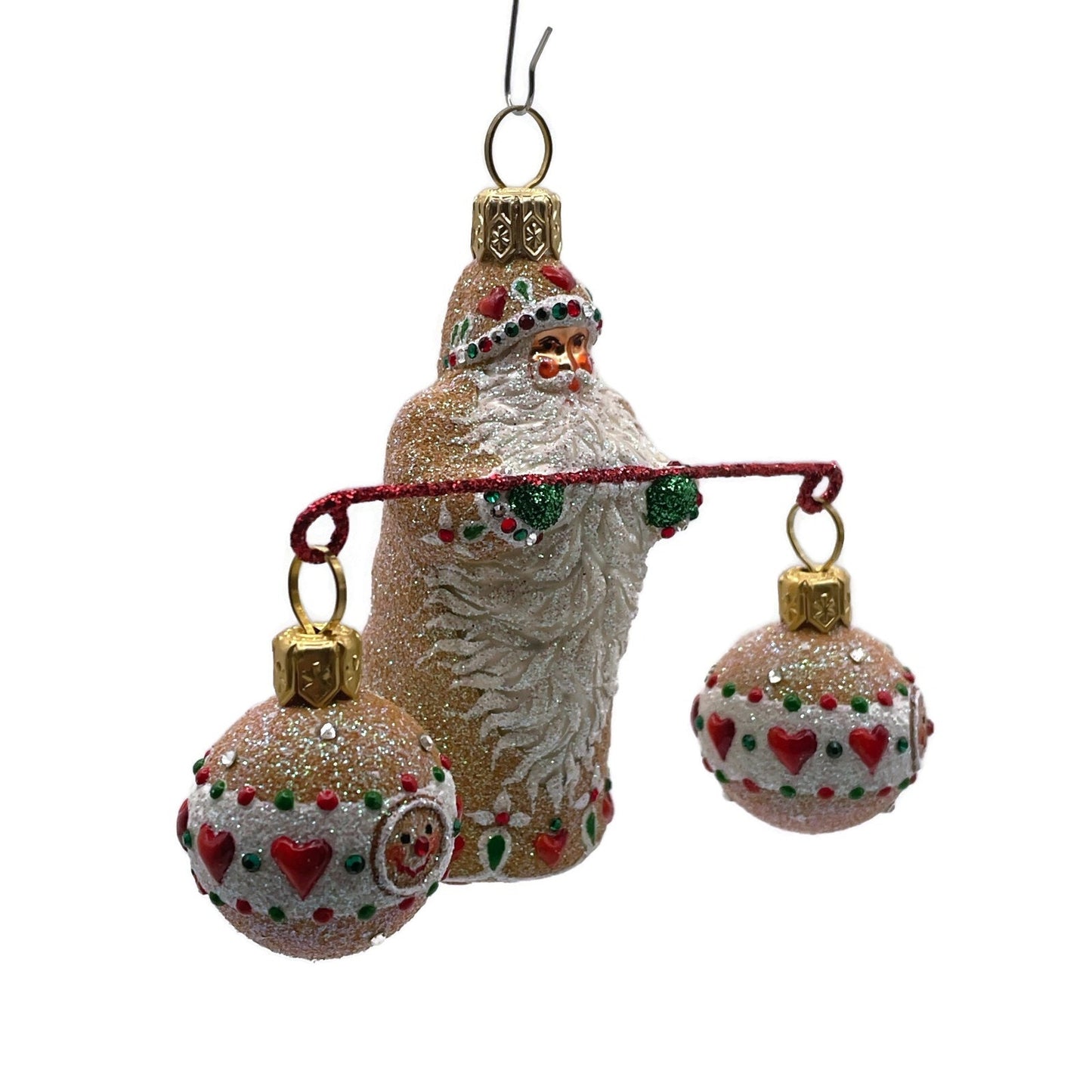 Patricia Breen Balance Gingerbread Green Glitter Mitten Heart Christmas Ornament