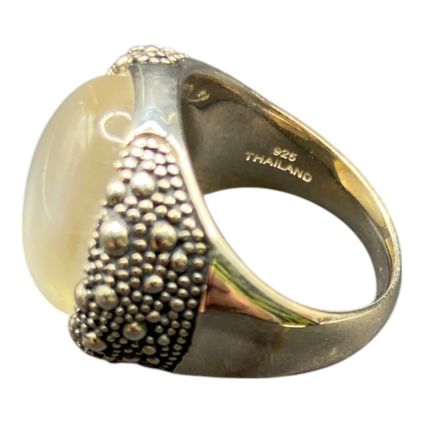 Michael Dawkins Ring 925 Sterling Silver Starry Night Mother of Pearl Dome Sz 9