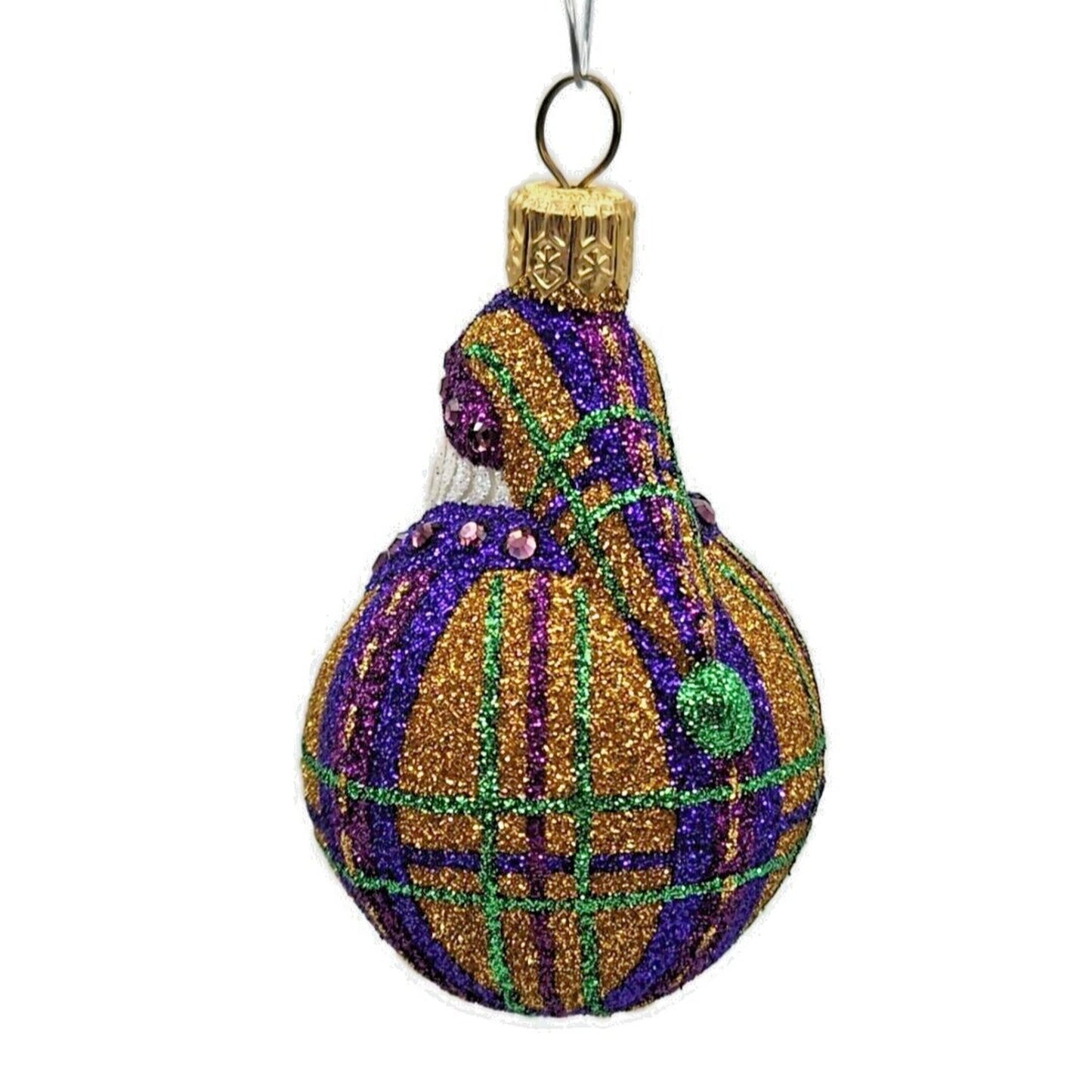 Patricia Breen Miniature Santa du Monde Plaid Purple Gold Christmas Ornament