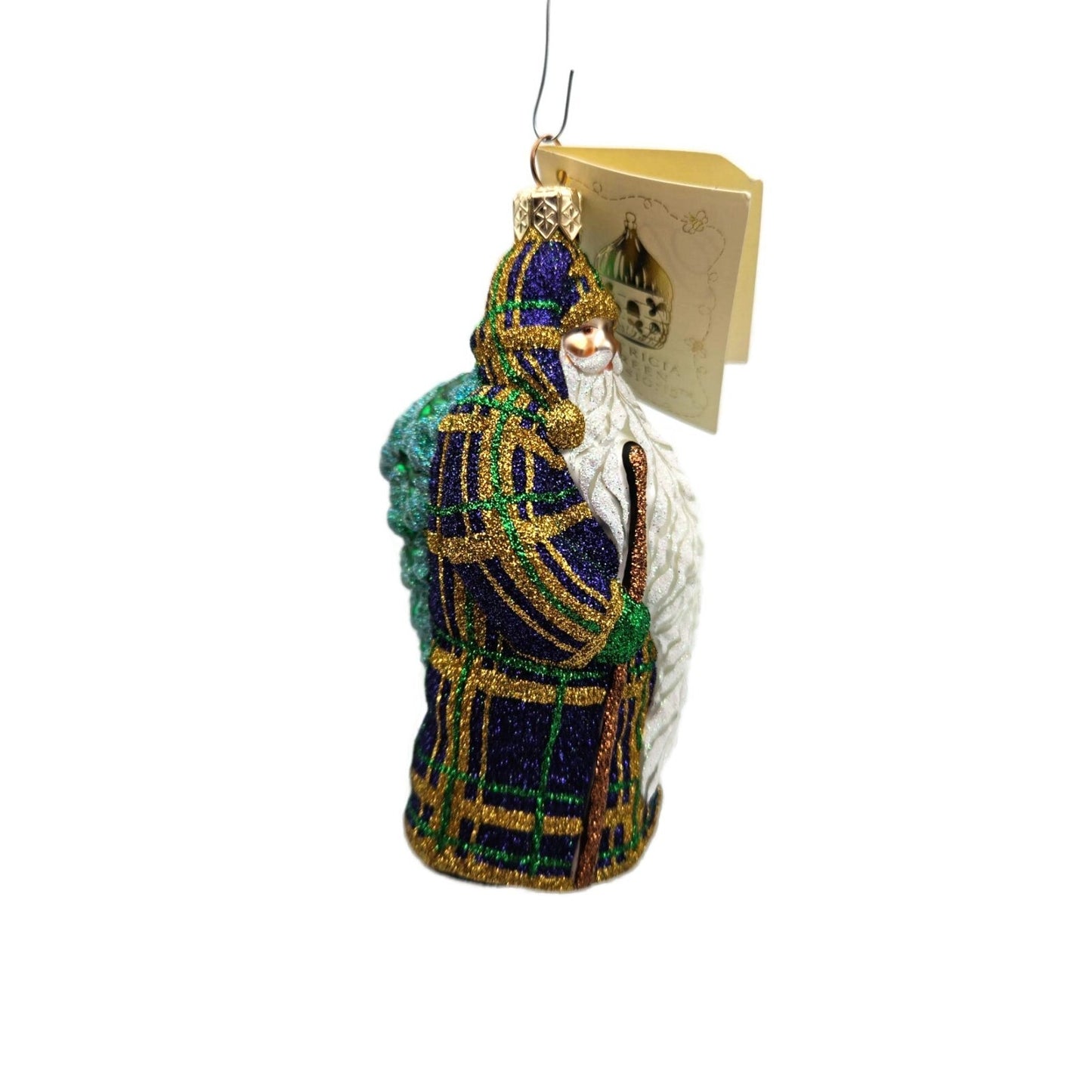Patricia Breen Santa For Jason Plaid Purple Glittered Christmas Holiday Ornament