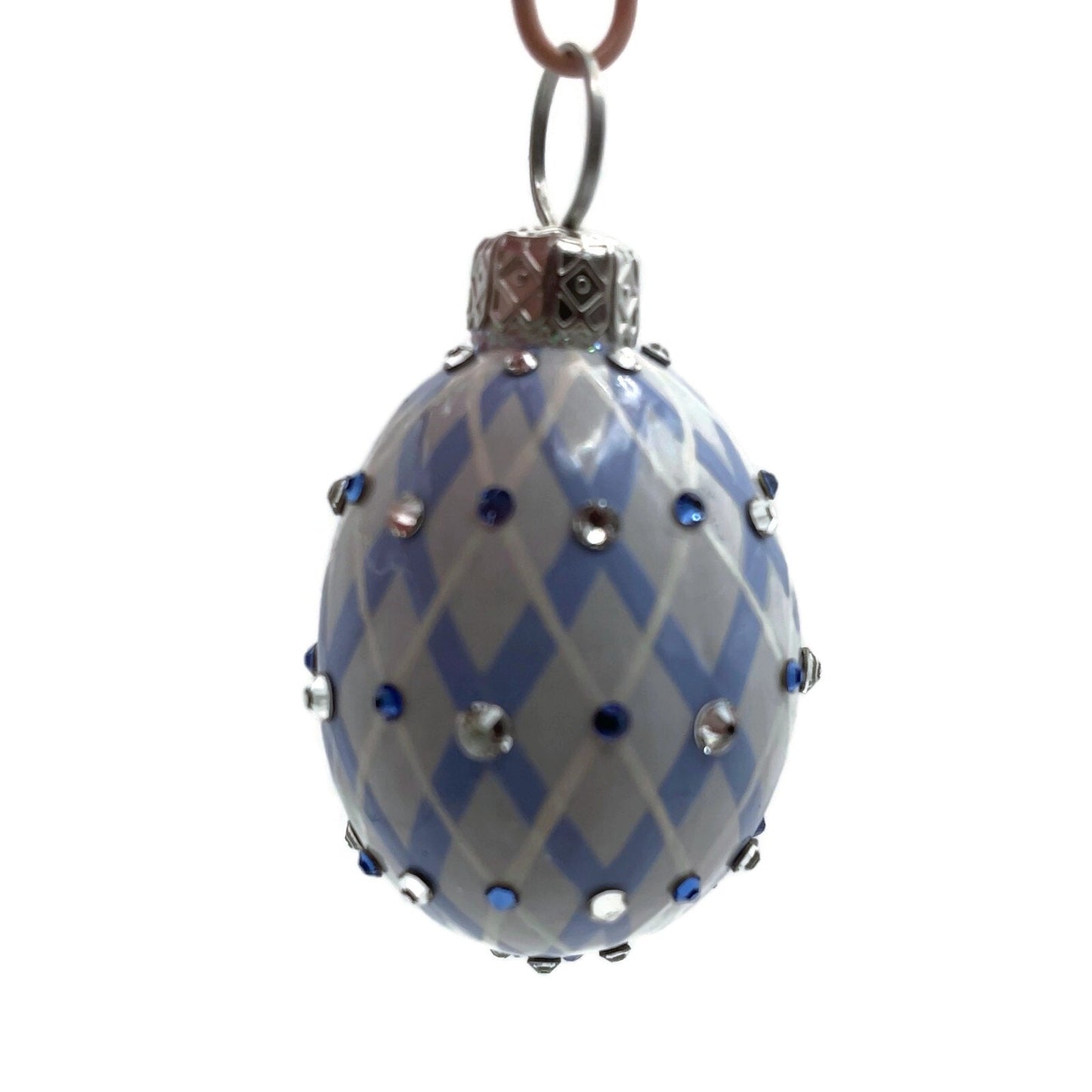 Patricia Breen Miniature Egg Argyle Blue Crystals Easter Christmas Tree Ornament