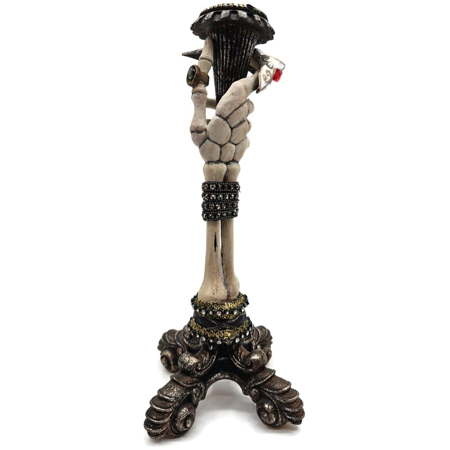 Katherine’s Collection Skeleton Hand Taper Candle Holders Pair Jeweled Rings 13"
