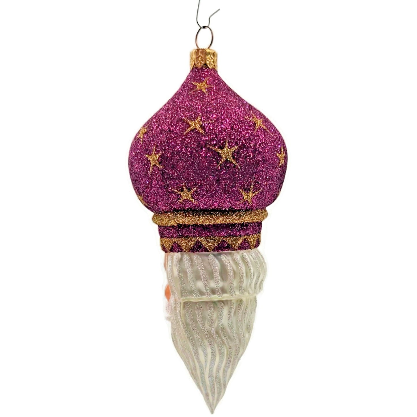 Patricia Breen Nuit Noel Fuchsia Stars Santa Head Christmas Tree Ornament