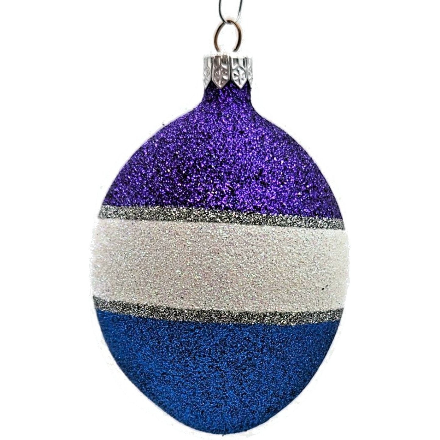 Patricia Breen Egg Purple Blue White Striped Glittered Easter Christmas Ornament