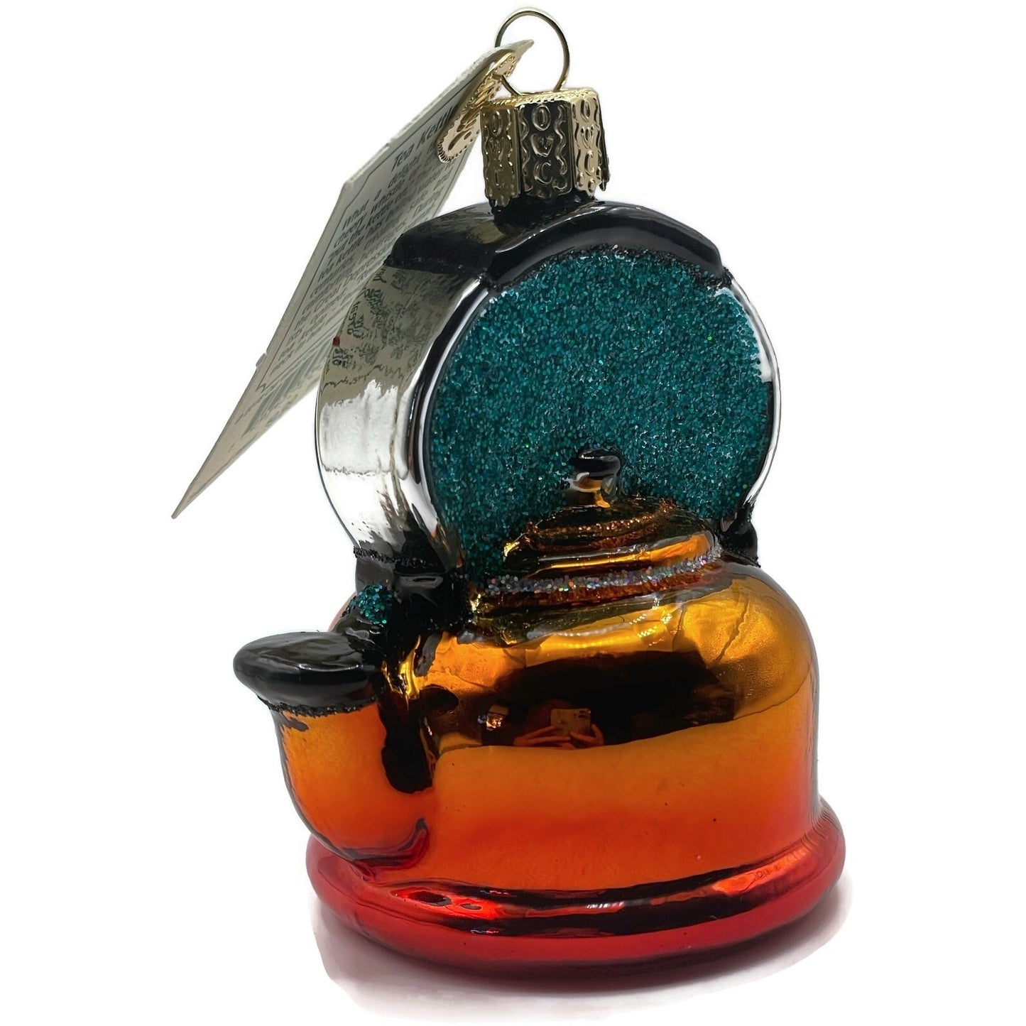 Tea Kettle Ornament Glittered Red Blue OWC Old World Christmas Tree Decor