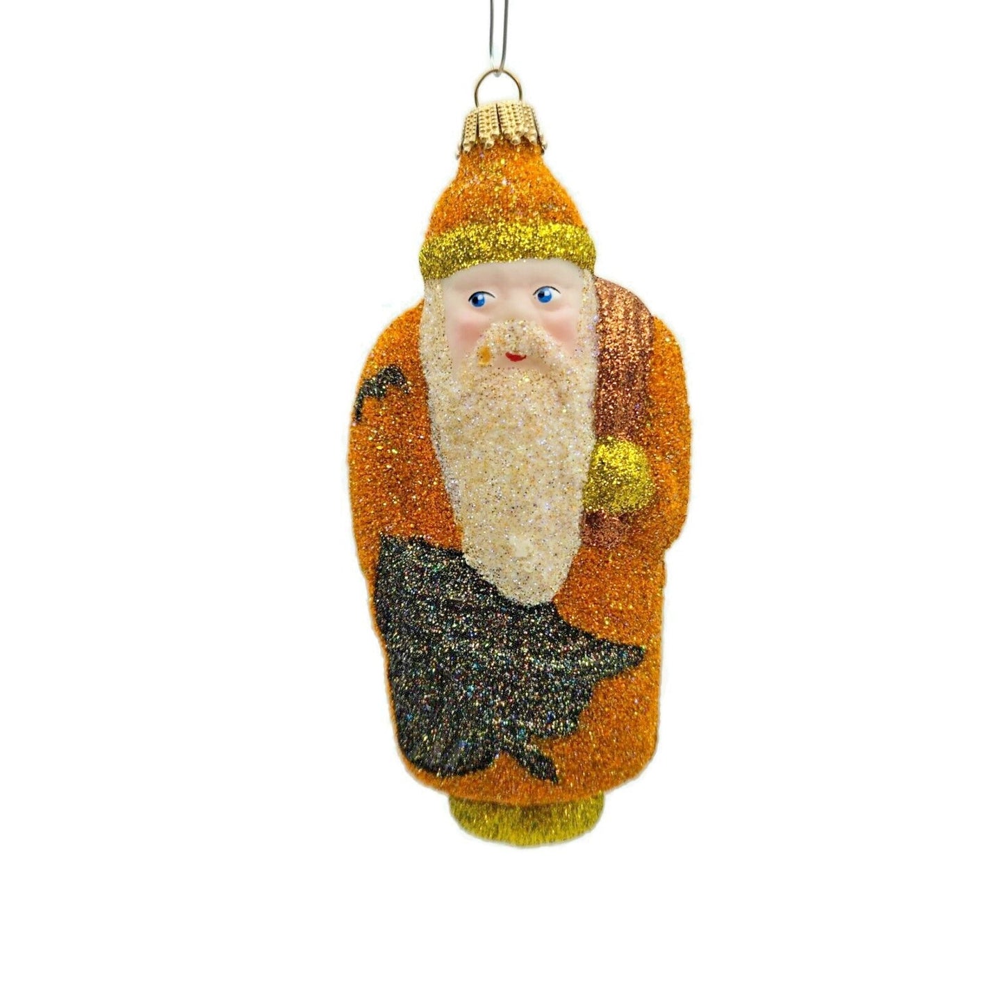 Larry Fraga Santa Claus Orange Black Bats Glittered Fall Christmas Tree Ornament