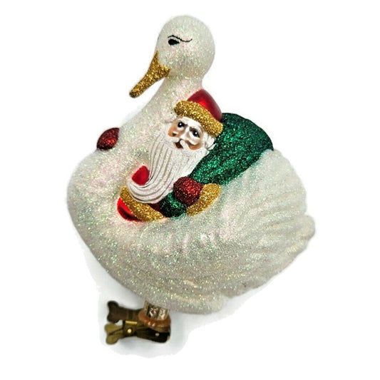 Patricia Breen Swan Boat Santa Claus Red Gold Trim Clip On Christmas Ornament