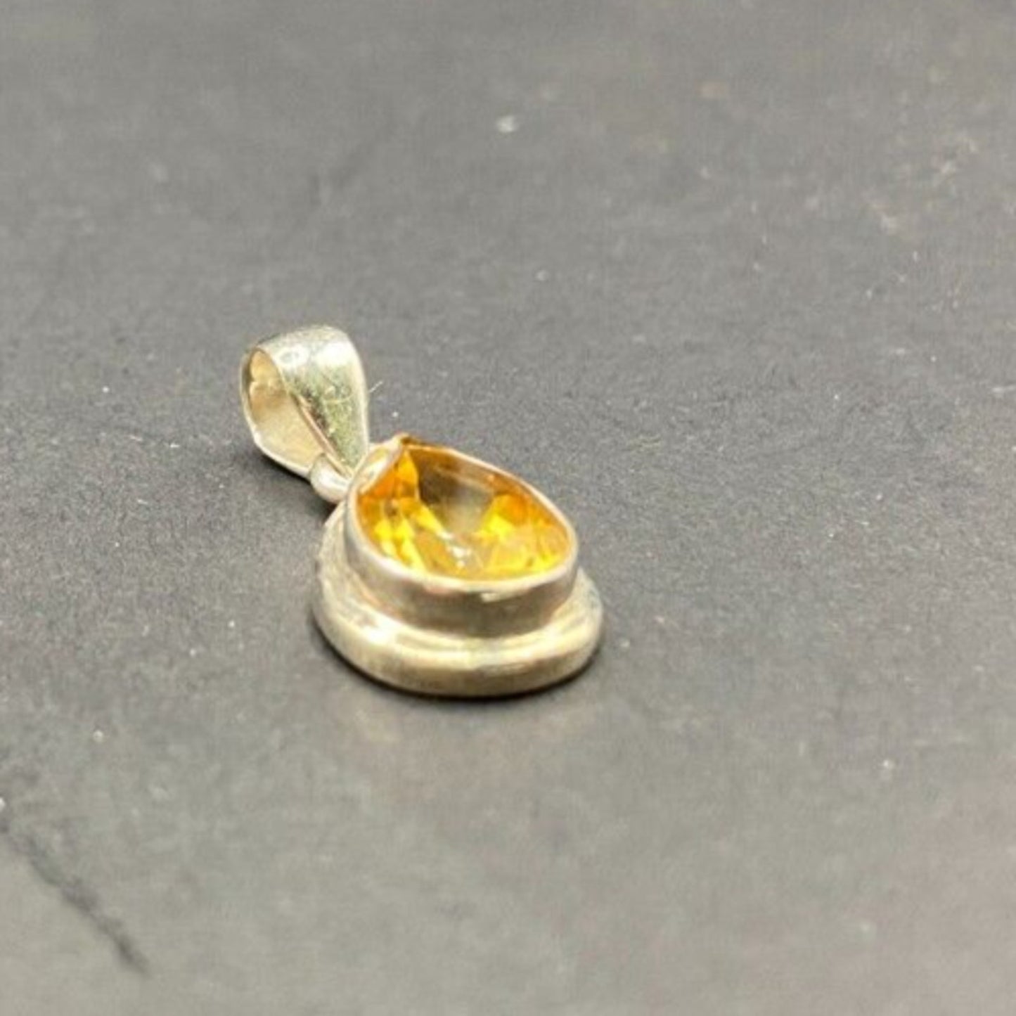Natural Sunny Citrine Pear Shaped Pendant Yellow Gemstone 925 Sterling Silver
