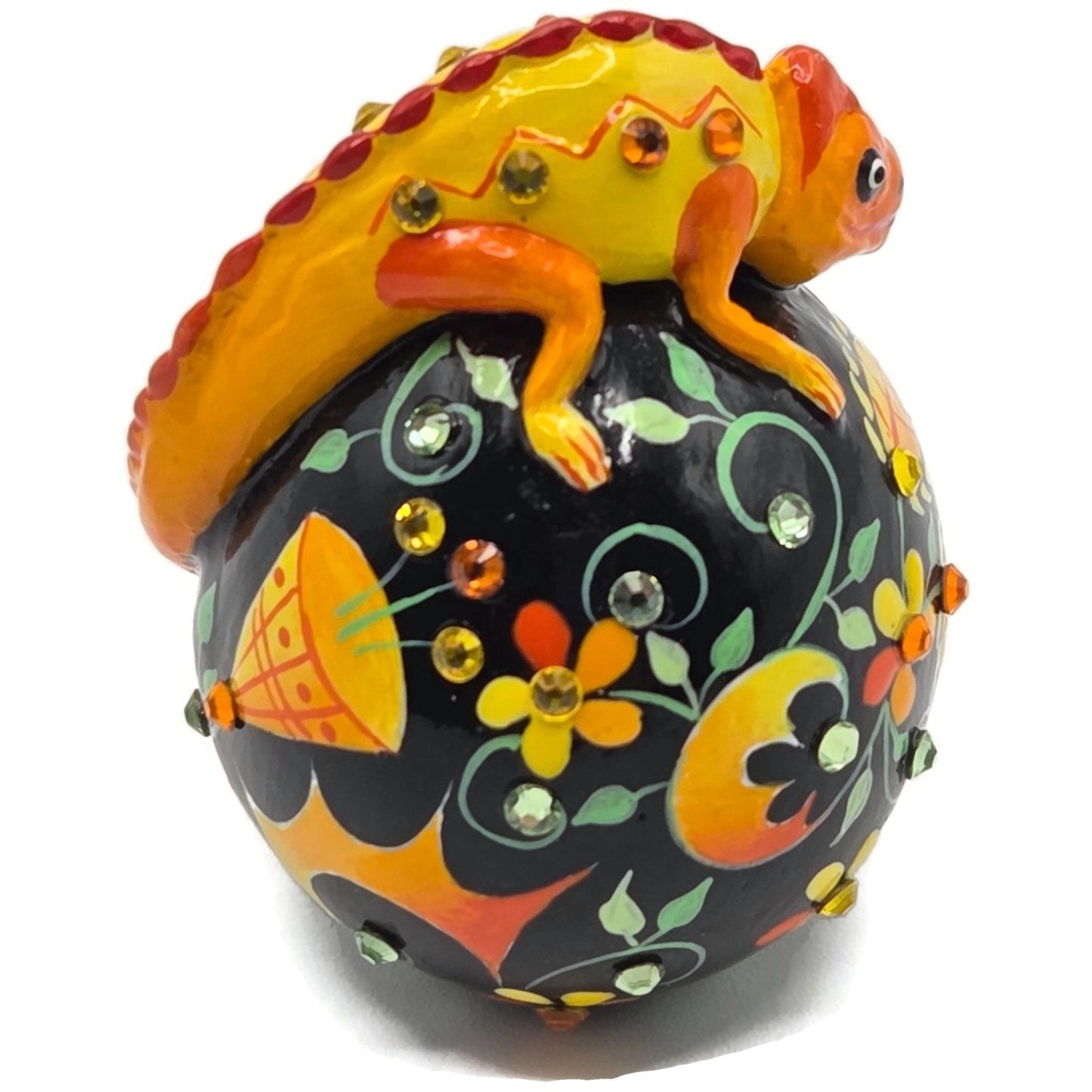 Patricia Breen Miniature Chameleon Sculpture Russian Fable Floral Christmas
