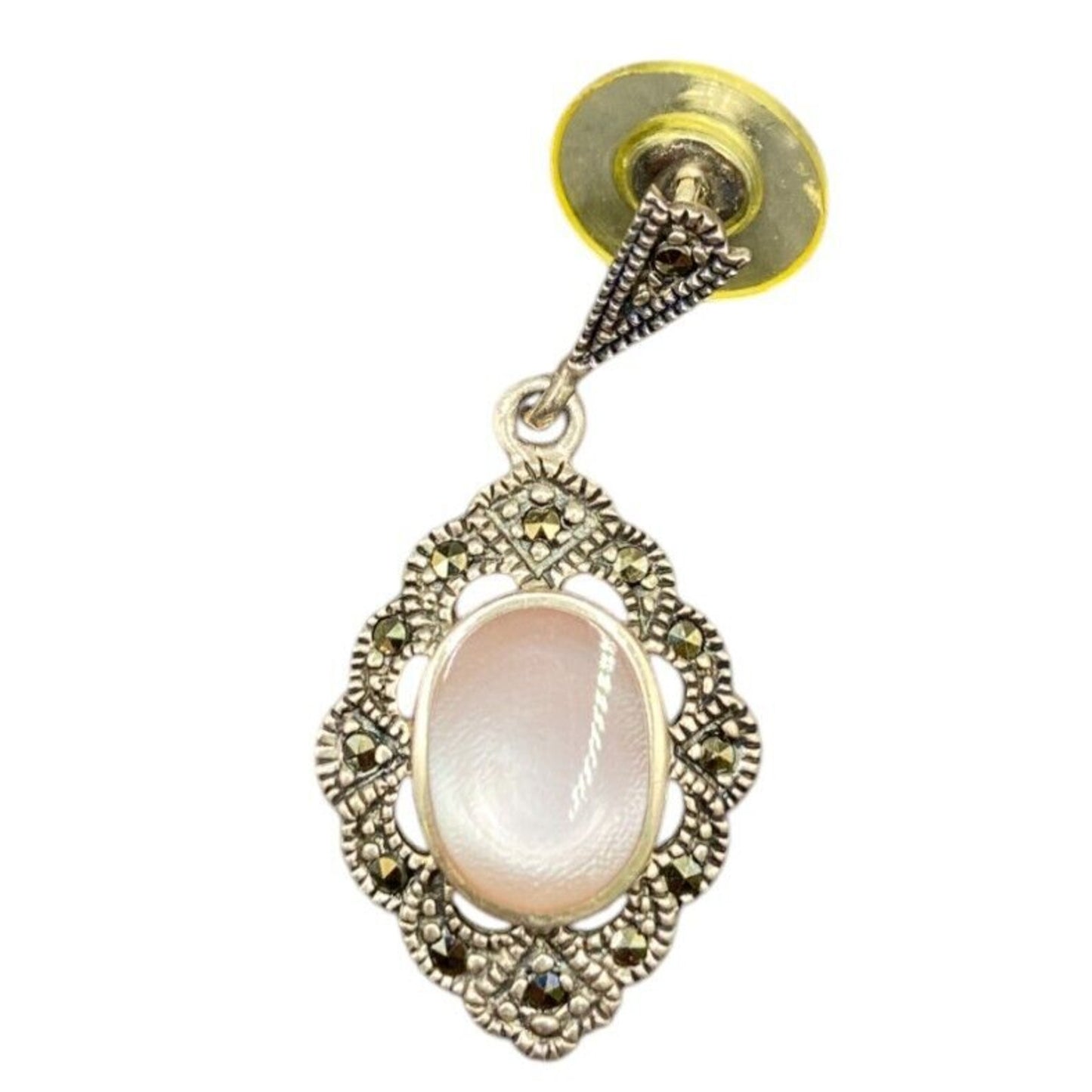 Mother Of Pearl Oval Pendant Earrings Set Marcasite Crystal 925 Sterling Silver