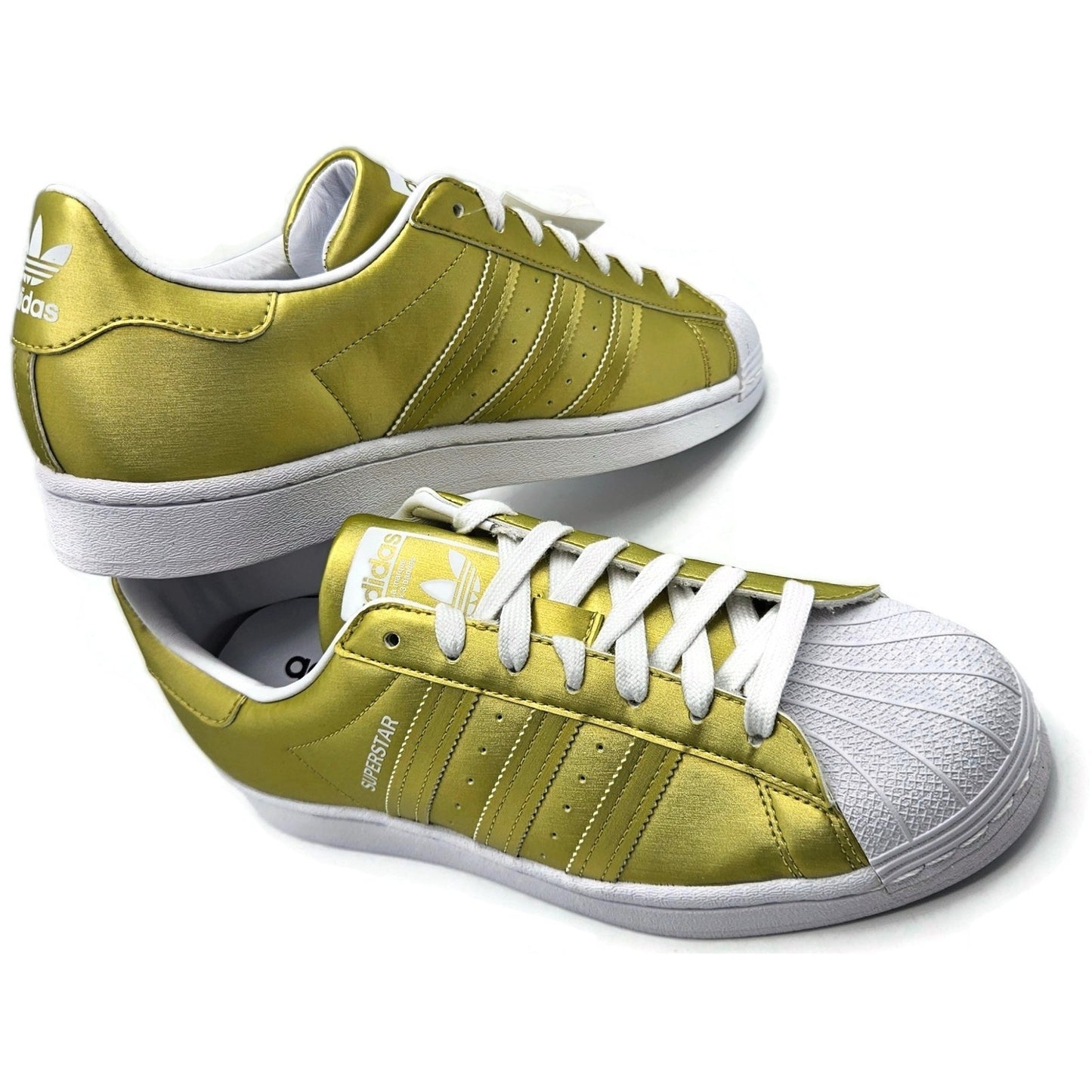 Adidas Superstar White Gold Metallic Leather Shoes Ladies Sz 9 Shell Toe FY1154