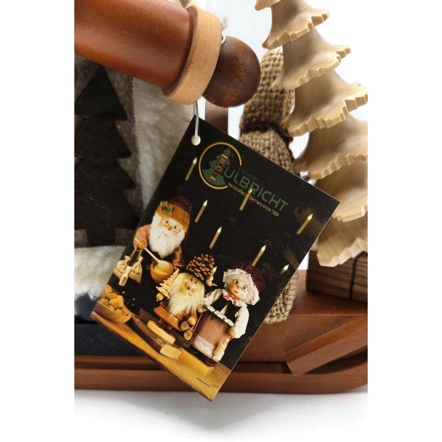 Christian Ulbricht Natural Santa on Sled Smoker Handcrafted Germany Wooden Figur
