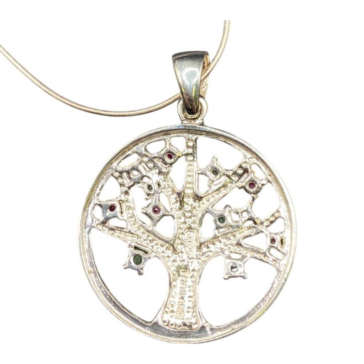 Tree Of Life Pendant Multicolor Stones Snake Chain Necklace 925 Sterling Silver