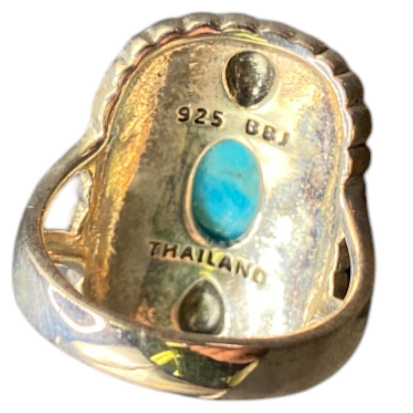 BBJ Ring Sleeping Beauty Turquoise Gemstone Oval 925 Sterling Silver Size 8