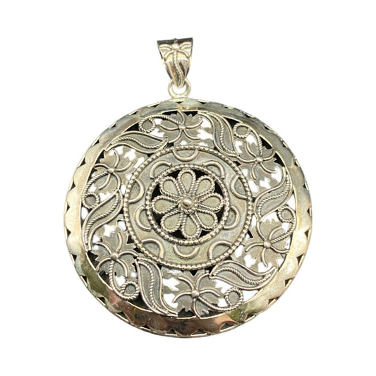 Doug Paulus Silver Floral Filigree Round Medallion Pendant 925 Sterling Silver