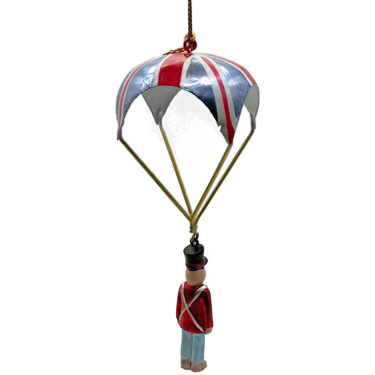 Metal Tin British Royal Guard Union Jack Parachutes Patriotic Christmas Ornament