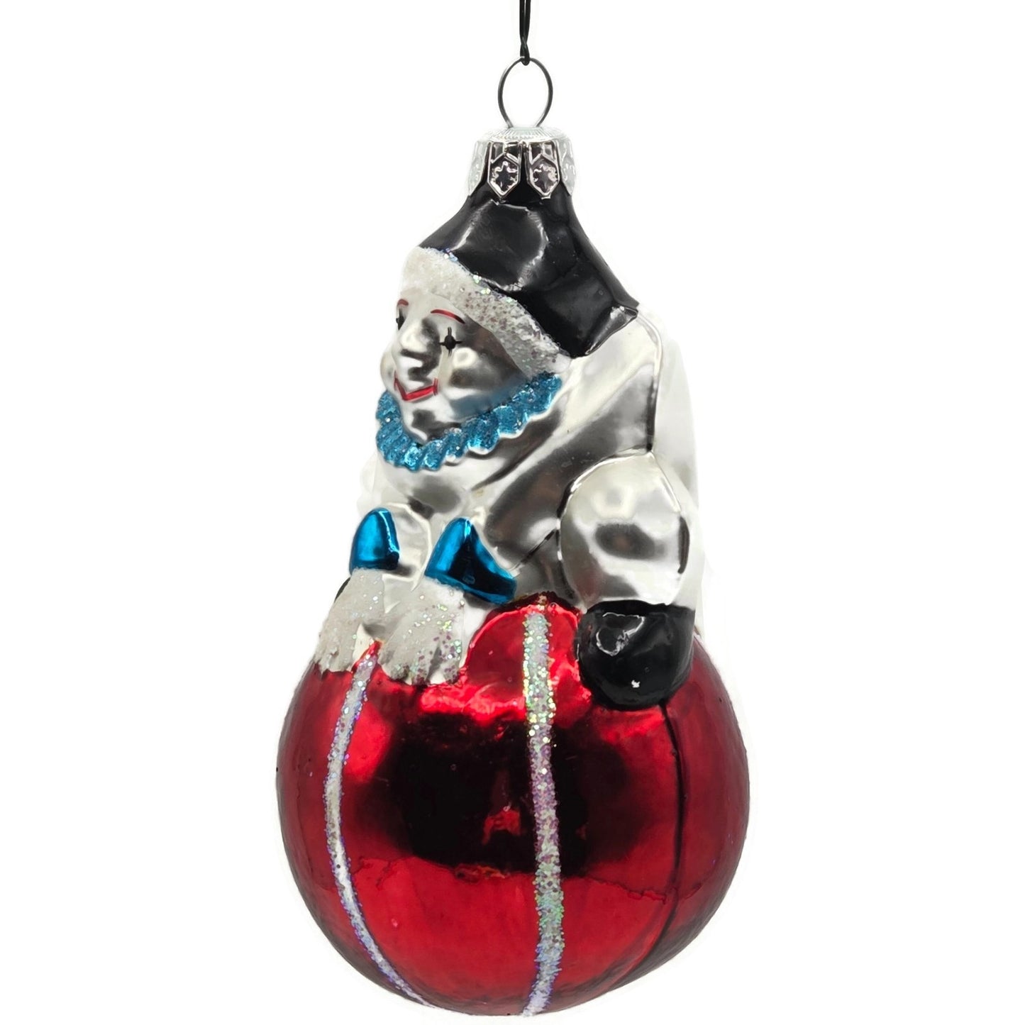 Christopher Radko Roly Poly Clown Red Silver Christmas Tree Ornament 91-032-1
