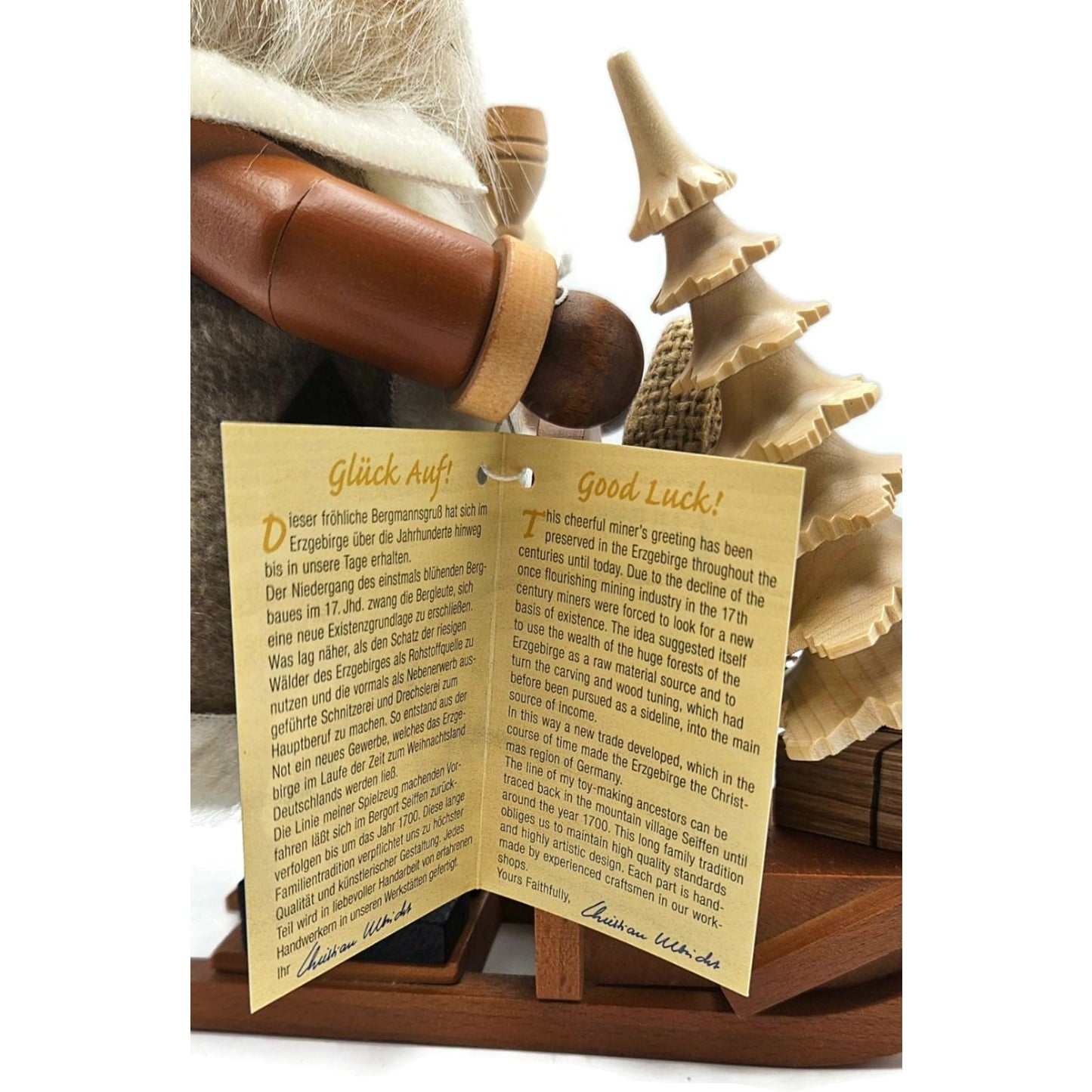 Christian Ulbricht Natural Santa on Sled Smoker Handcrafted Germany Wooden Figur