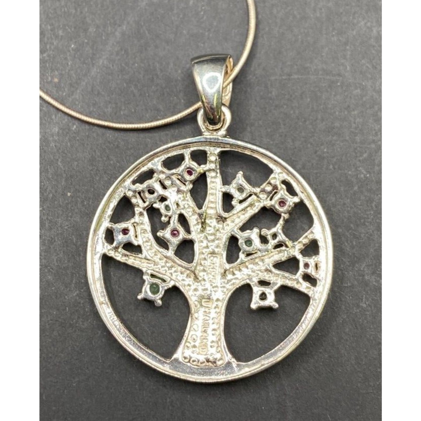 Tree Of Life Pendant Multicolor Stones Snake Chain Necklace 925 Sterling Silver