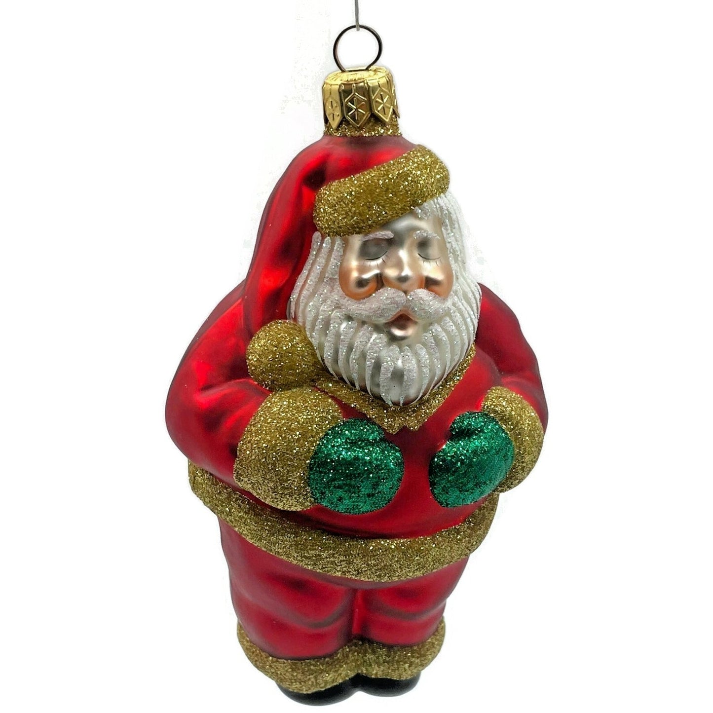 Patricia Breen HO HO HO Santa Claus Red Gold Matte Christmas Tree Ornament