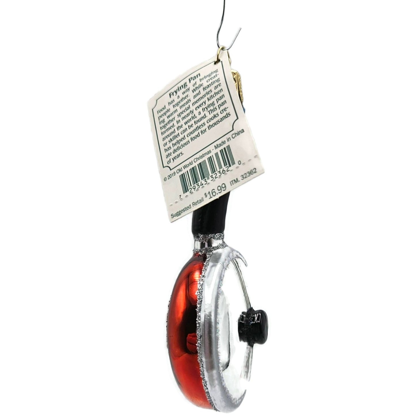 Frying Pan Cookware Ornament Red Blown Glass Old World Christmas Holiday OWC