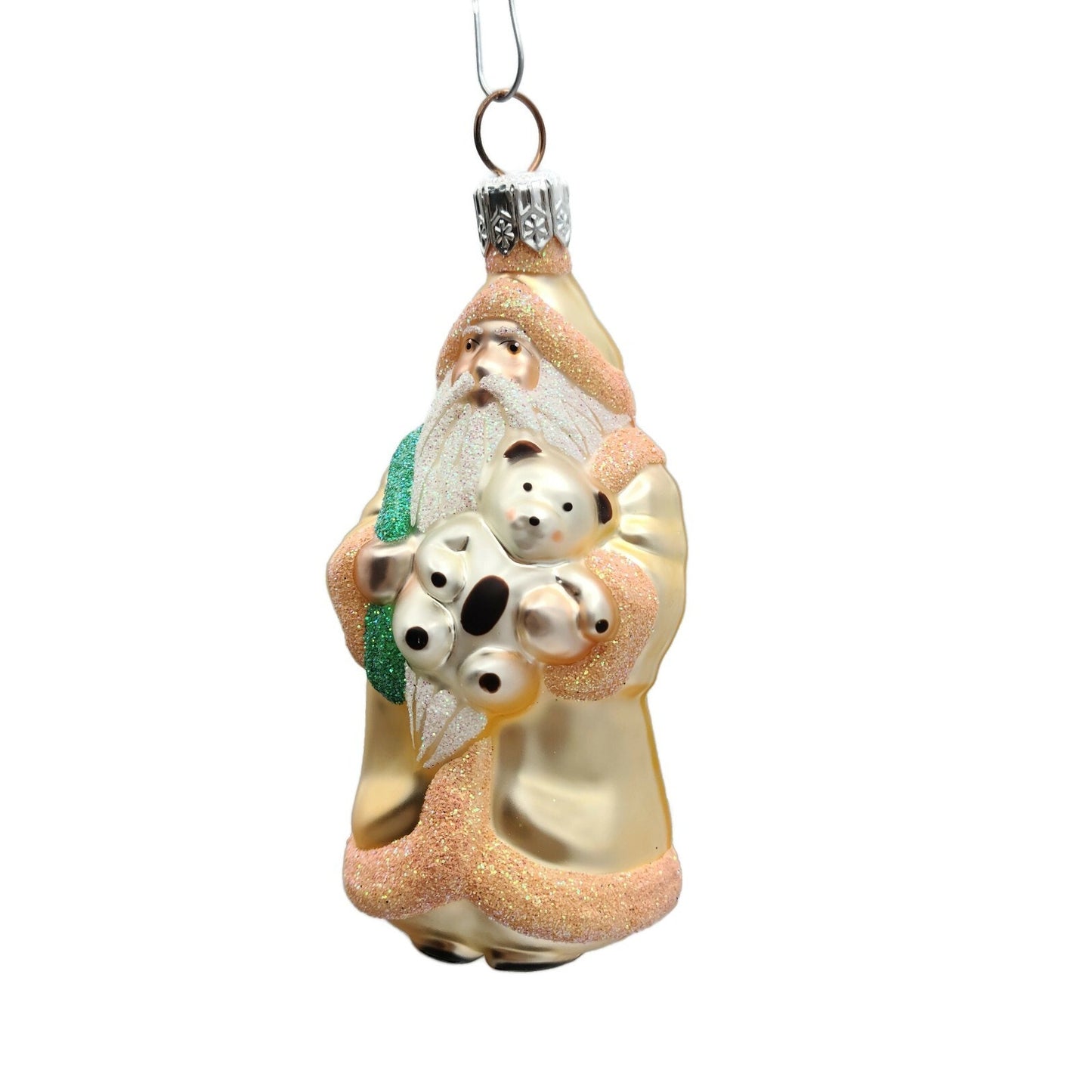Patricia Breen Miniature Santa Claus and Teddy Peach Christmas Tree Ornament